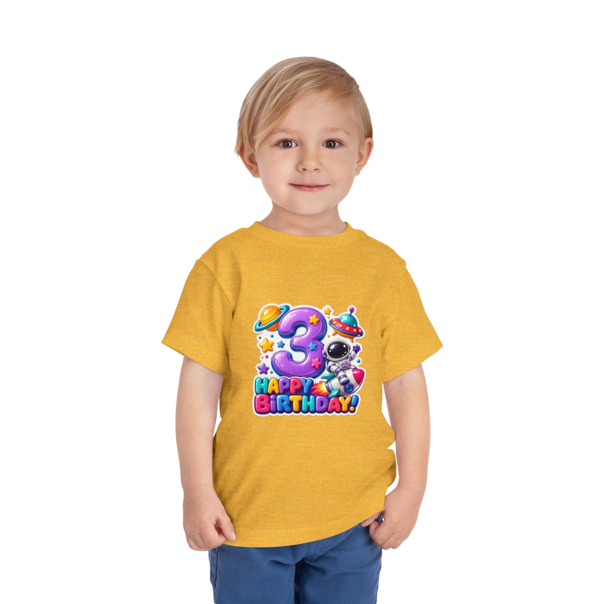 3rd Birthday Toddler Tee — Space Astronaut "Happy Birthday" Shirt