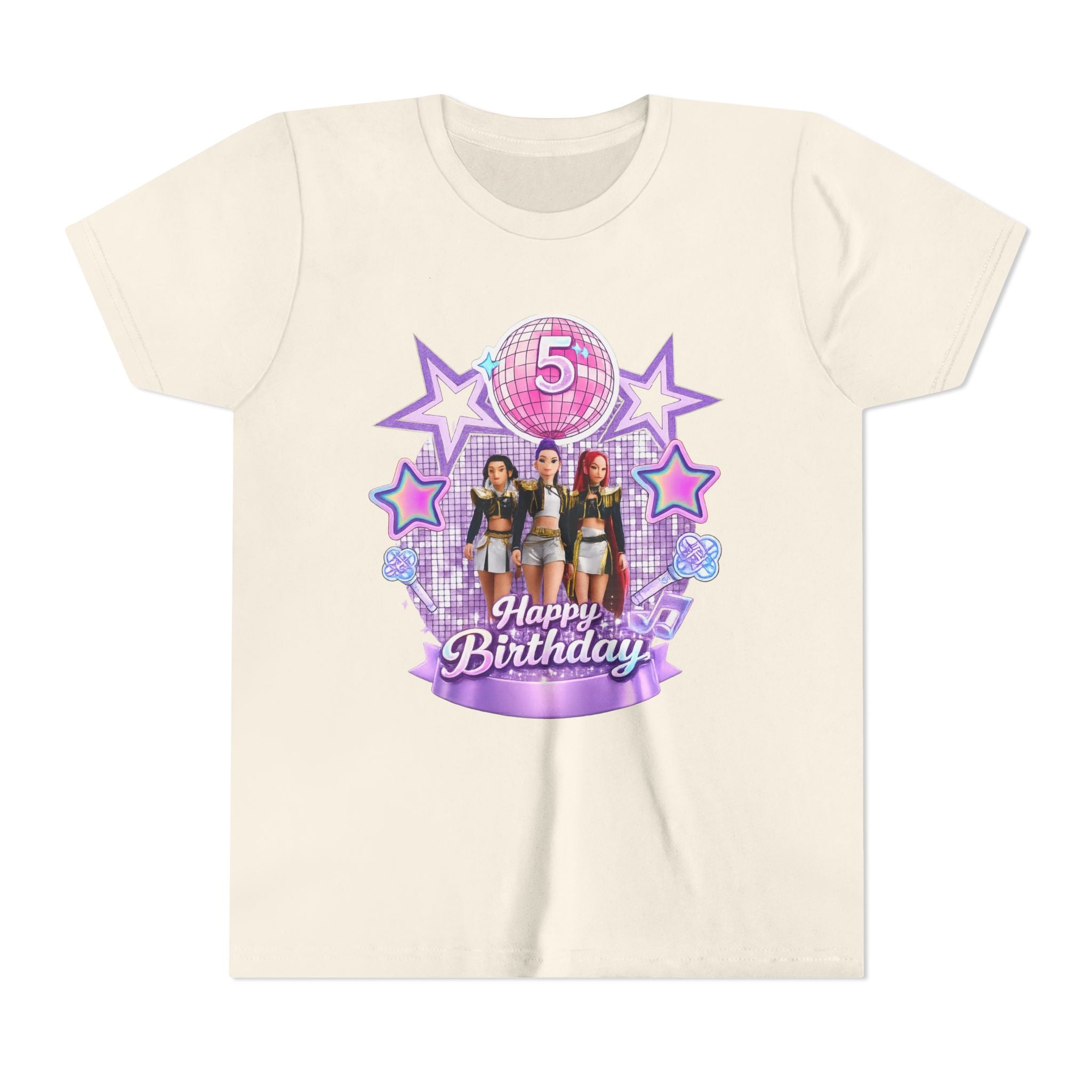 Girls' 5th Birthday Tee - 'Happy Birthday' Glitter Stars Design