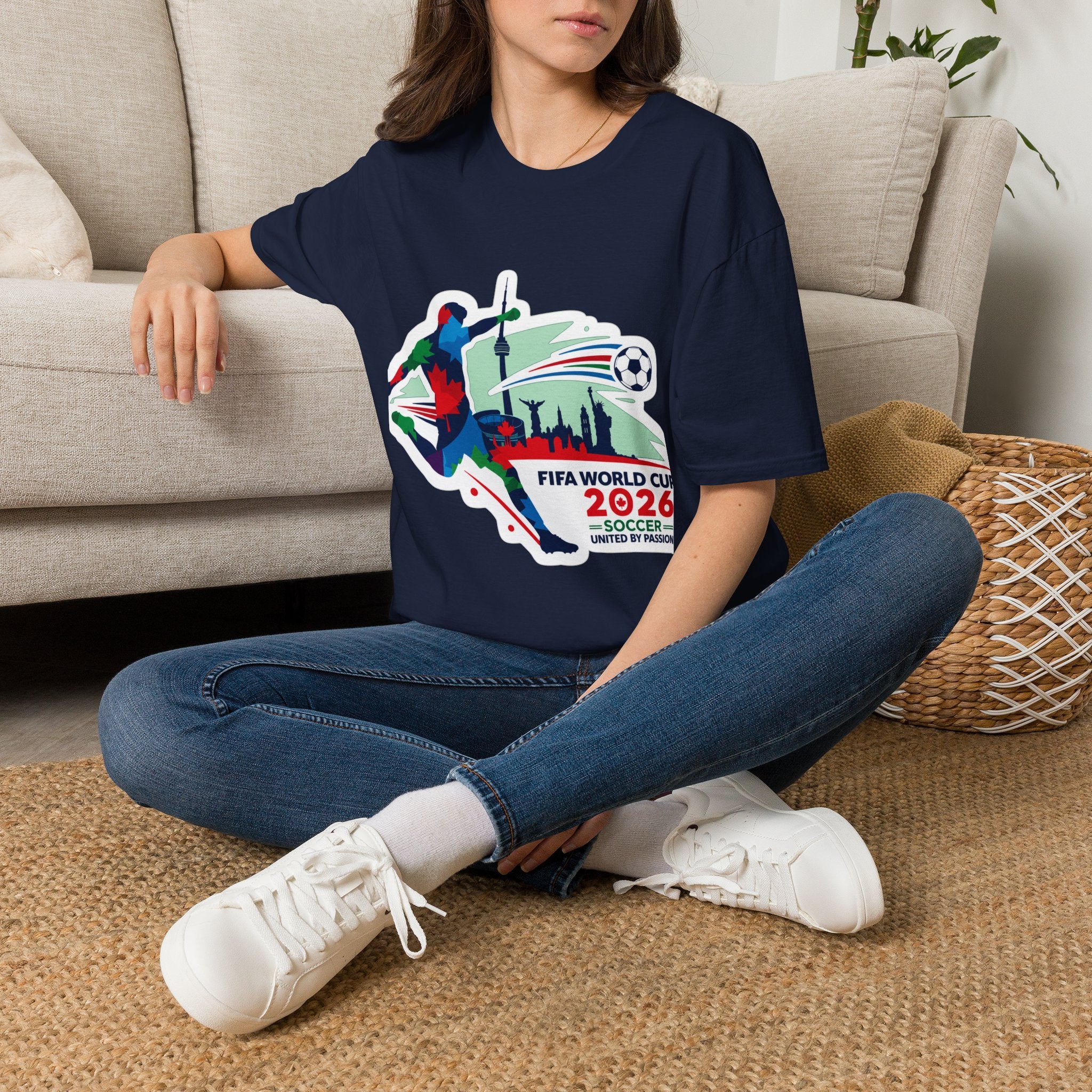 Soccer Cup 2026 T-Shirt — Colorful Player Silhouette with Stadium Skyline