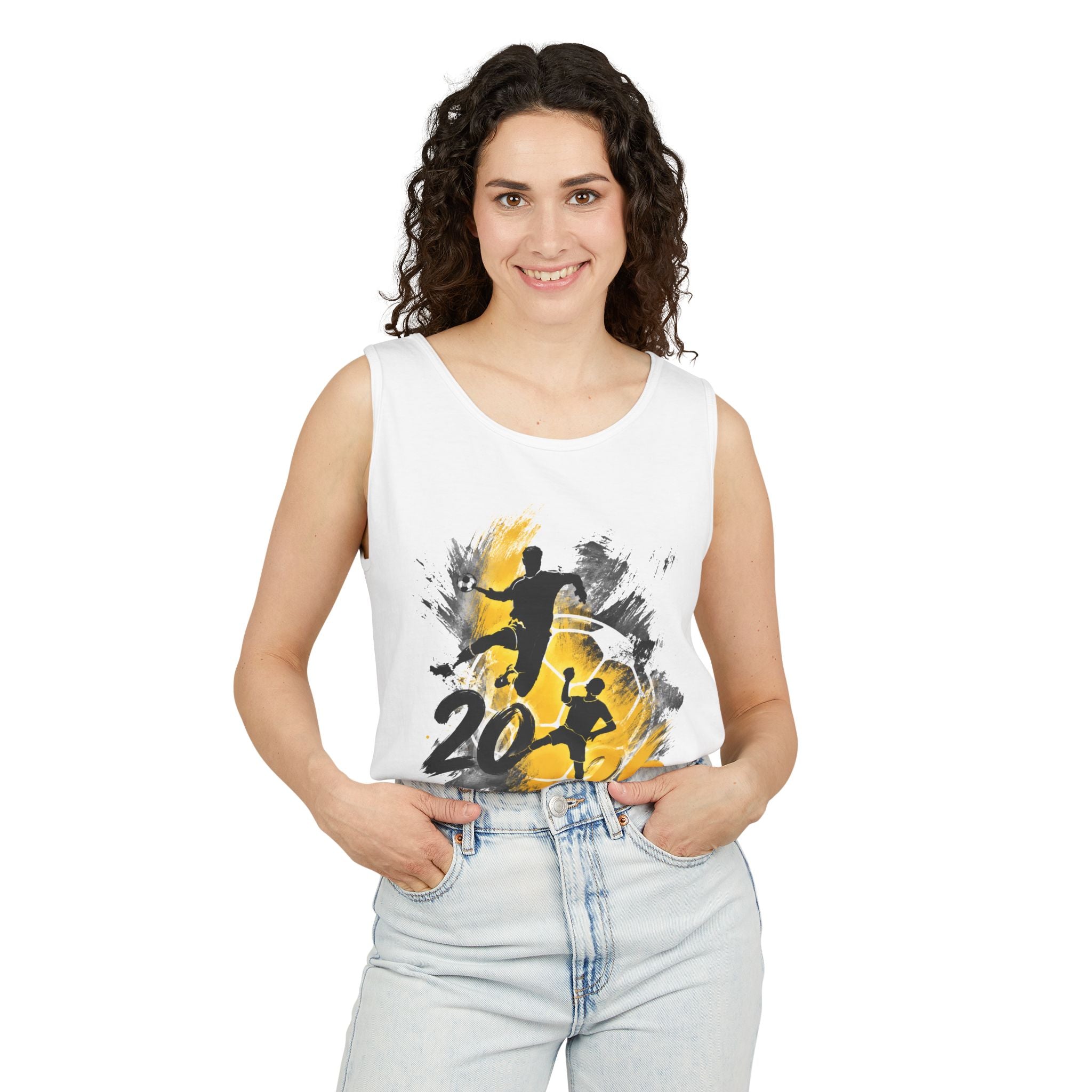 Soccer 2016 Player Silhouette Tank Top — Yellow Brushstroke Sports Vest.