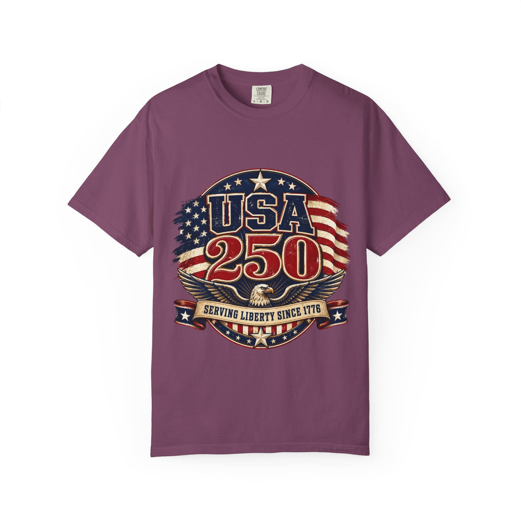 USA 250 T-Shirt — Patriotic "Serving Liberty Since 1776" Anniversary Tee