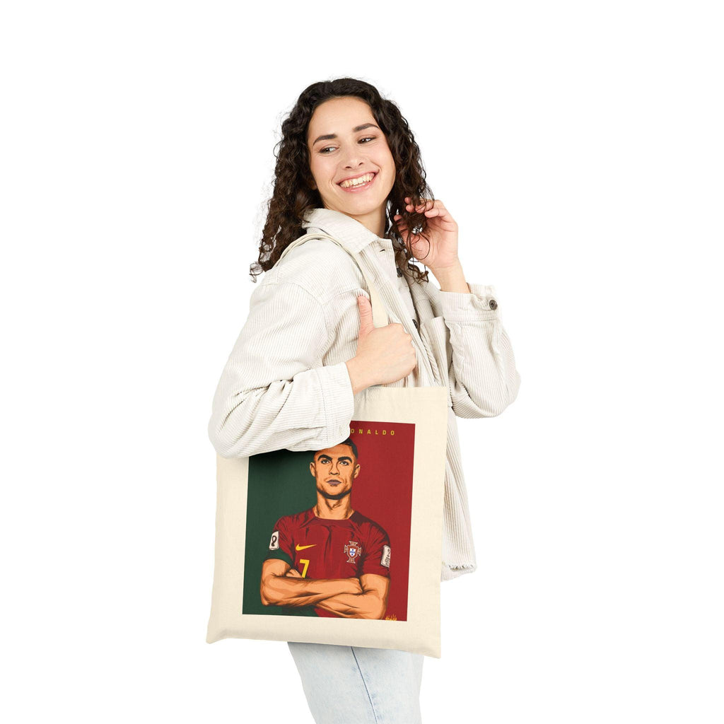 Soccer Star Portrait Tote Bag — Vintage Red & Green Portugal  legend  Illustration.