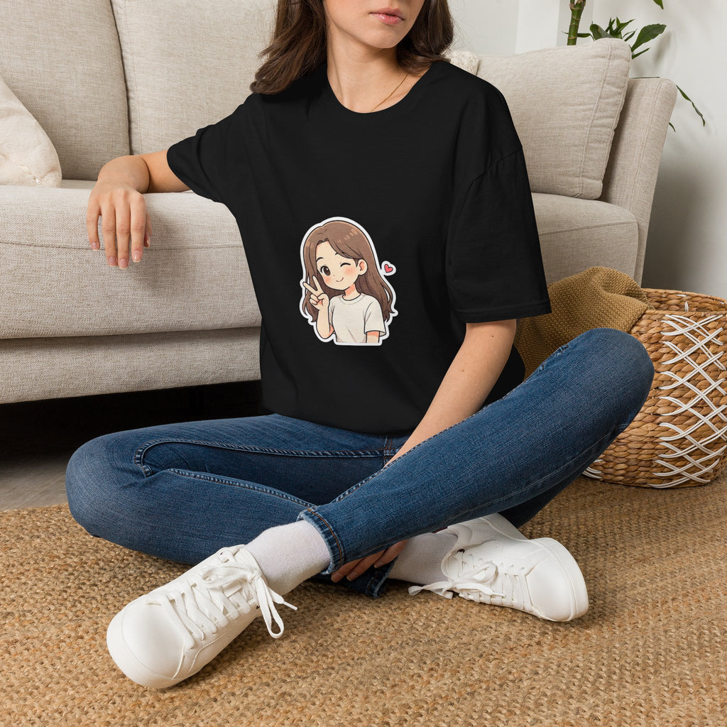 Cute Winking Girl Graphic T-Shirt – Kawaii Heart Tee