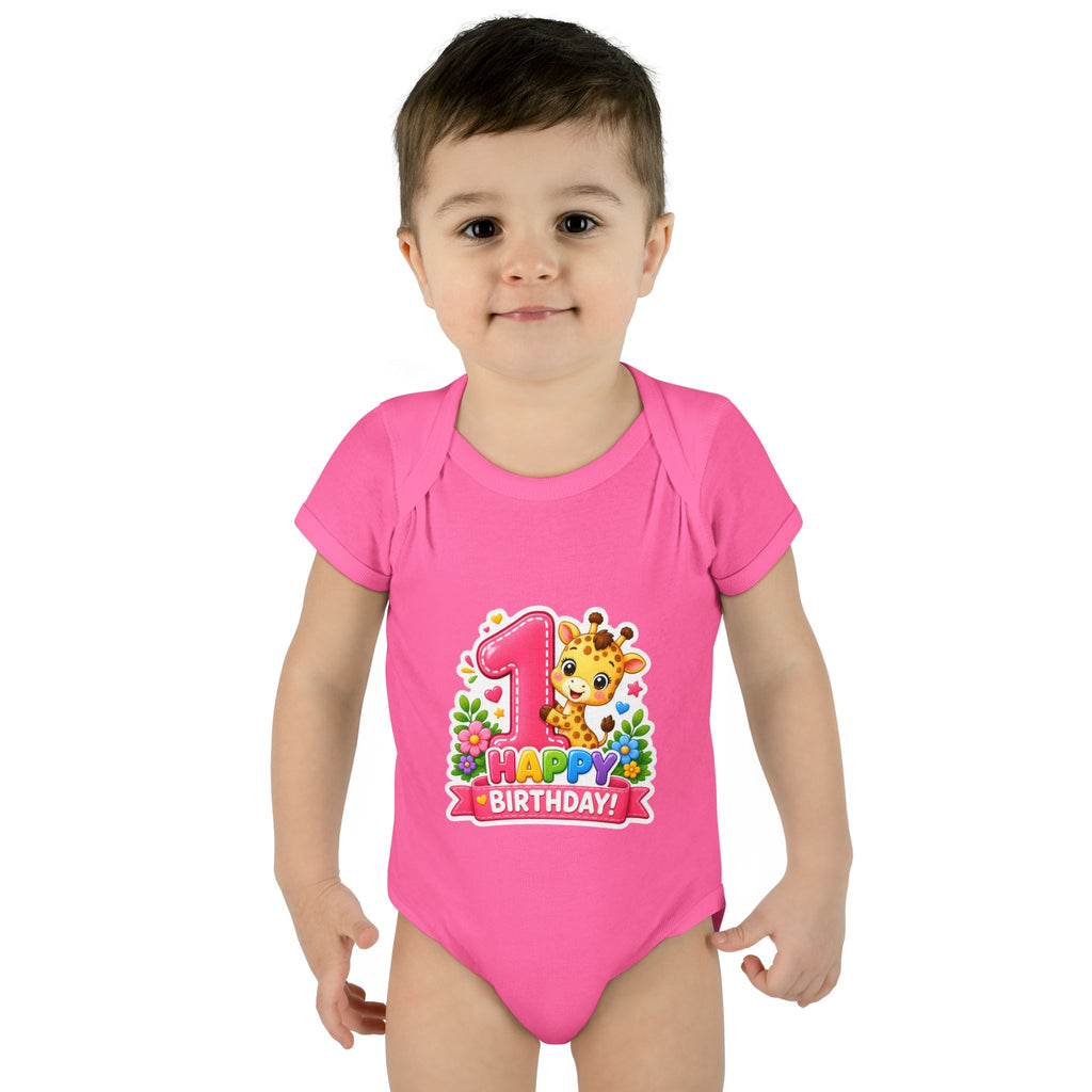 1st Birthday Baby Bodysuit - Happy Birthday Giraffe Onesie