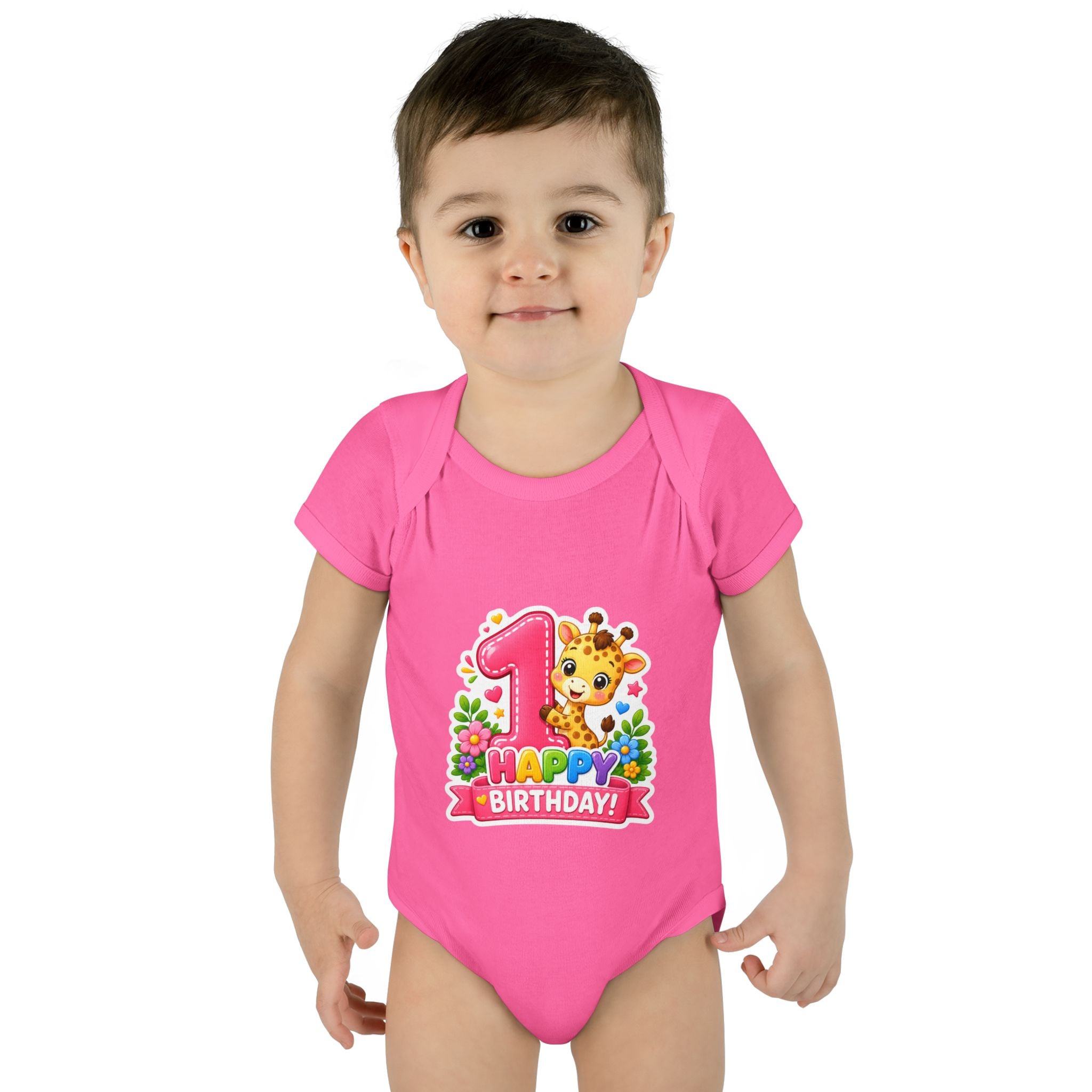 1st Birthday Baby Bodysuit - Happy Birthday Giraffe Onesie