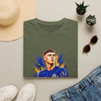 Soccer Player Graphic T-Shirt — 'England Legend' Blue Splash Design