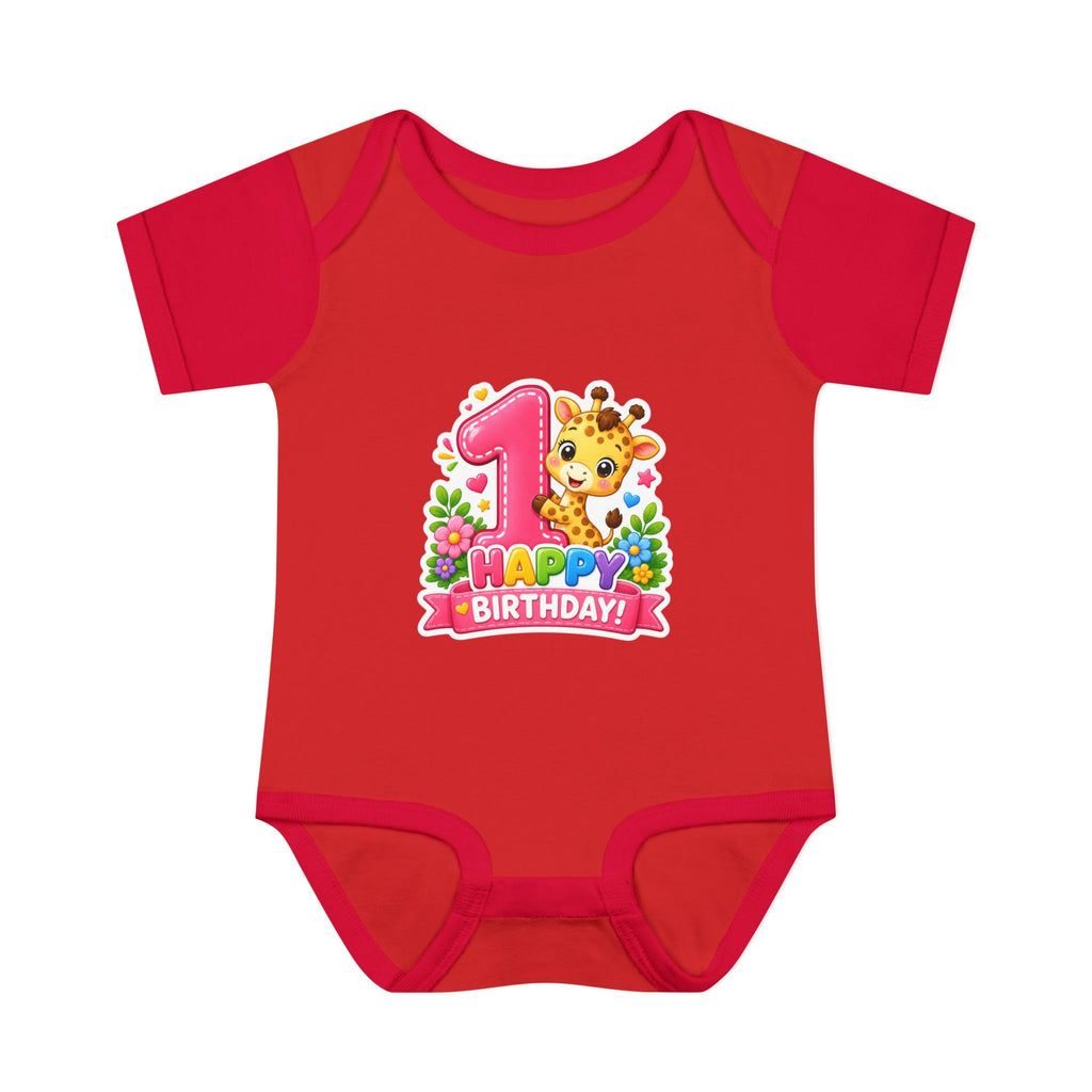 1st Birthday Baby Bodysuit - Happy Birthday Giraffe Onesie