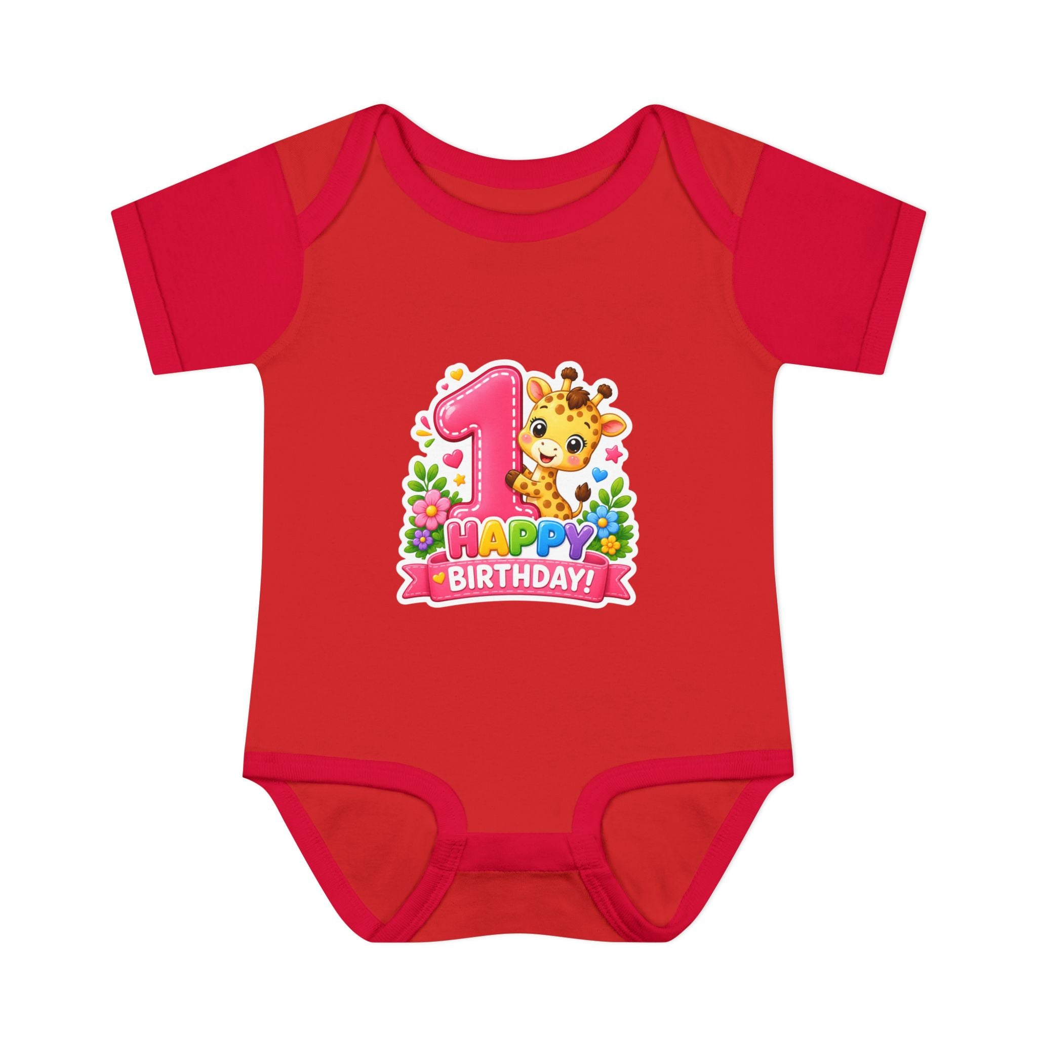 1st Birthday Baby Bodysuit - Happy Birthday Giraffe Onesie