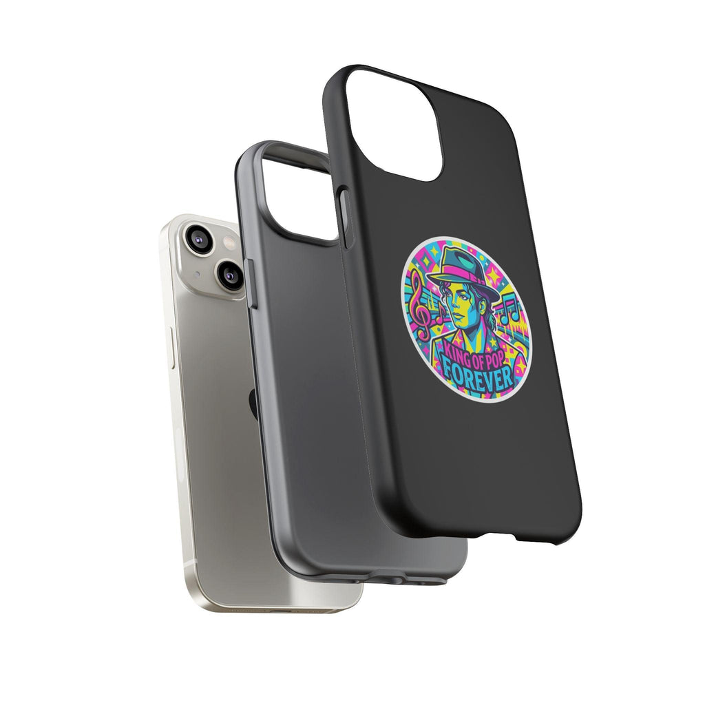 Matte Black iPhone Tough Cases 12 to 17 Pro Max  — "King of Pop Forever" Retro Pop Art Phone Case
