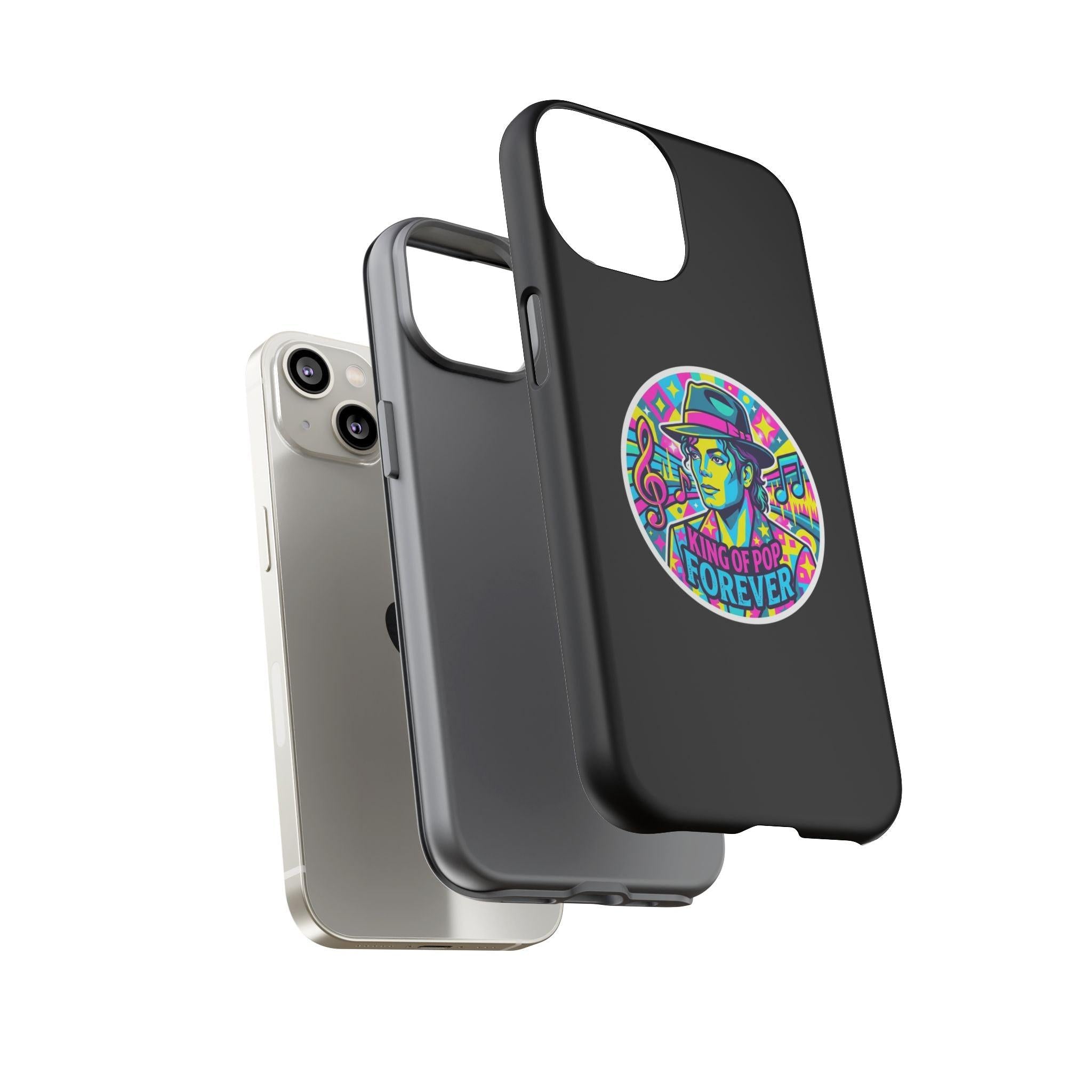 Matte Black iPhone Tough Cases 12 to 17 Pro Max  — "King of Pop Forever" Retro Pop Art Phone Case