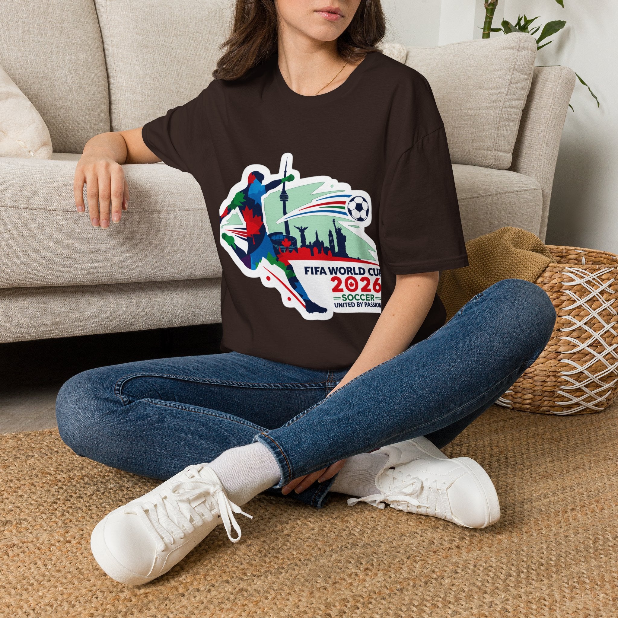 Soccer Cup 2026 T-Shirt — Colorful Player Silhouette with Stadium Skyline