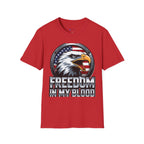 Patriotic Eagle T-Shirt — 'Freedom in My Blood' American Flag Tee design.