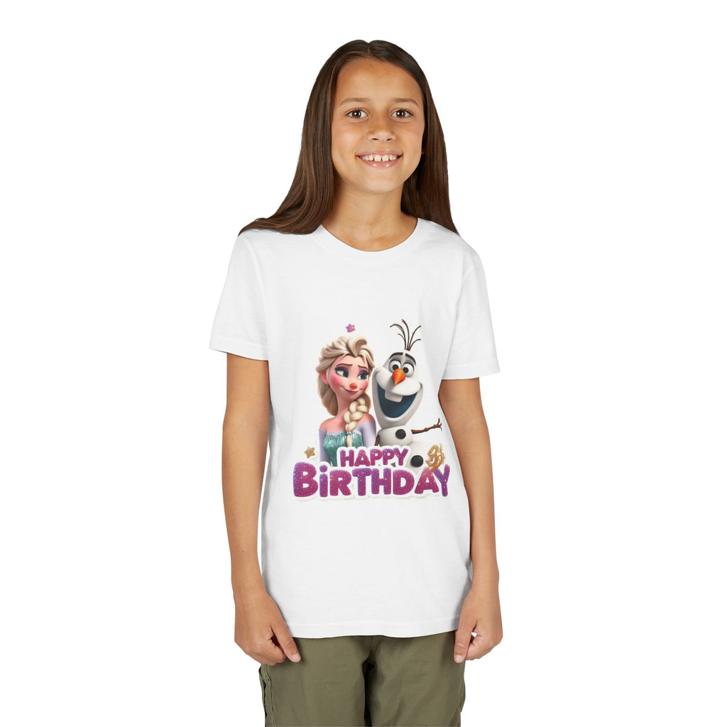 Kids' Birthday Tee - Cute Princess and Snowman "Happy Birthday" Graphic