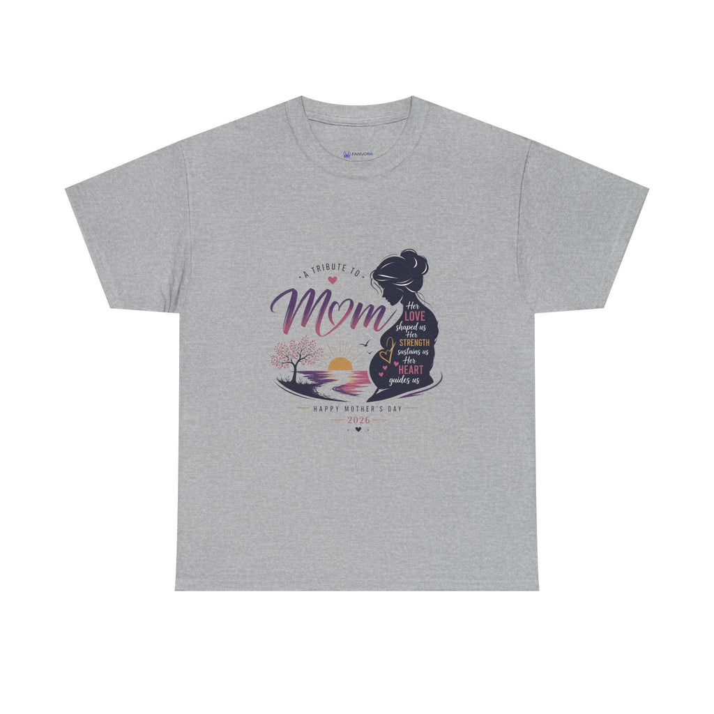 Mom Silhouette Sunset T-Shirt — "Super Mom" Graphic Tee for Mother's Day.