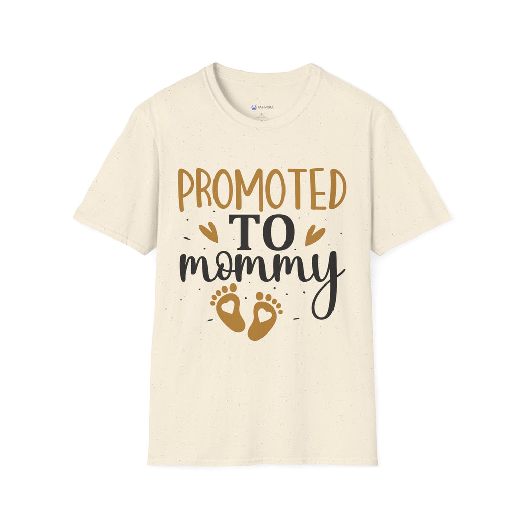 Promoted to Mommy T-Shirt — Pregnancy Announcement Tee with Gold Hearts & Baby Footprints
