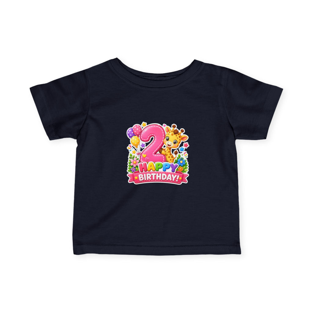 2nd Birthday Infant Tee - Cute Giraffe & Balloons Happy Birthday Shirt