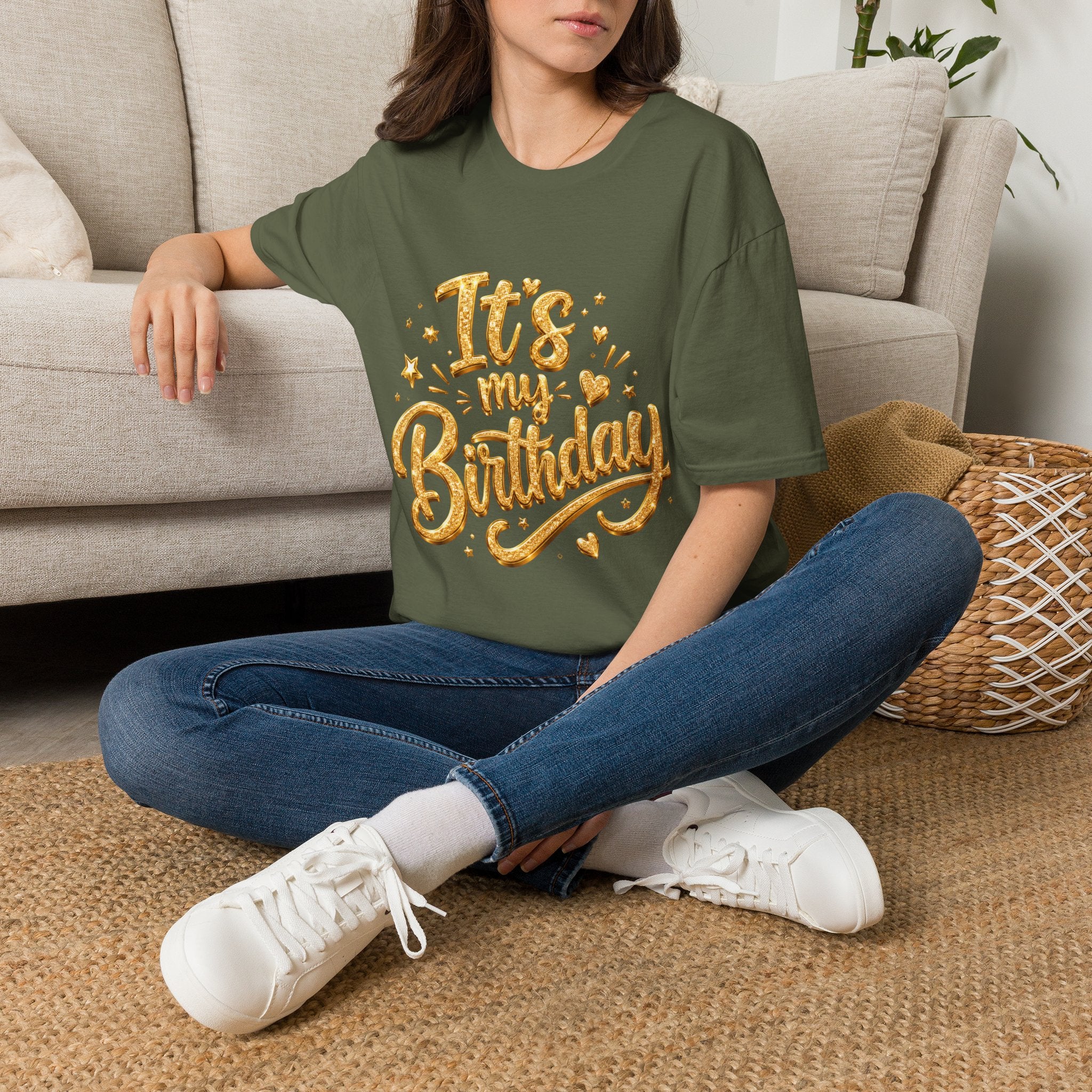 Birthday T-Shirt — "It's My Birthday" Gold Glitter Script Party Tee