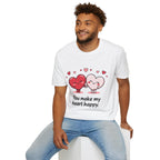 Cute Couples Heart T-Shirt — "You Make My Heart Happy" Valentine's Tee