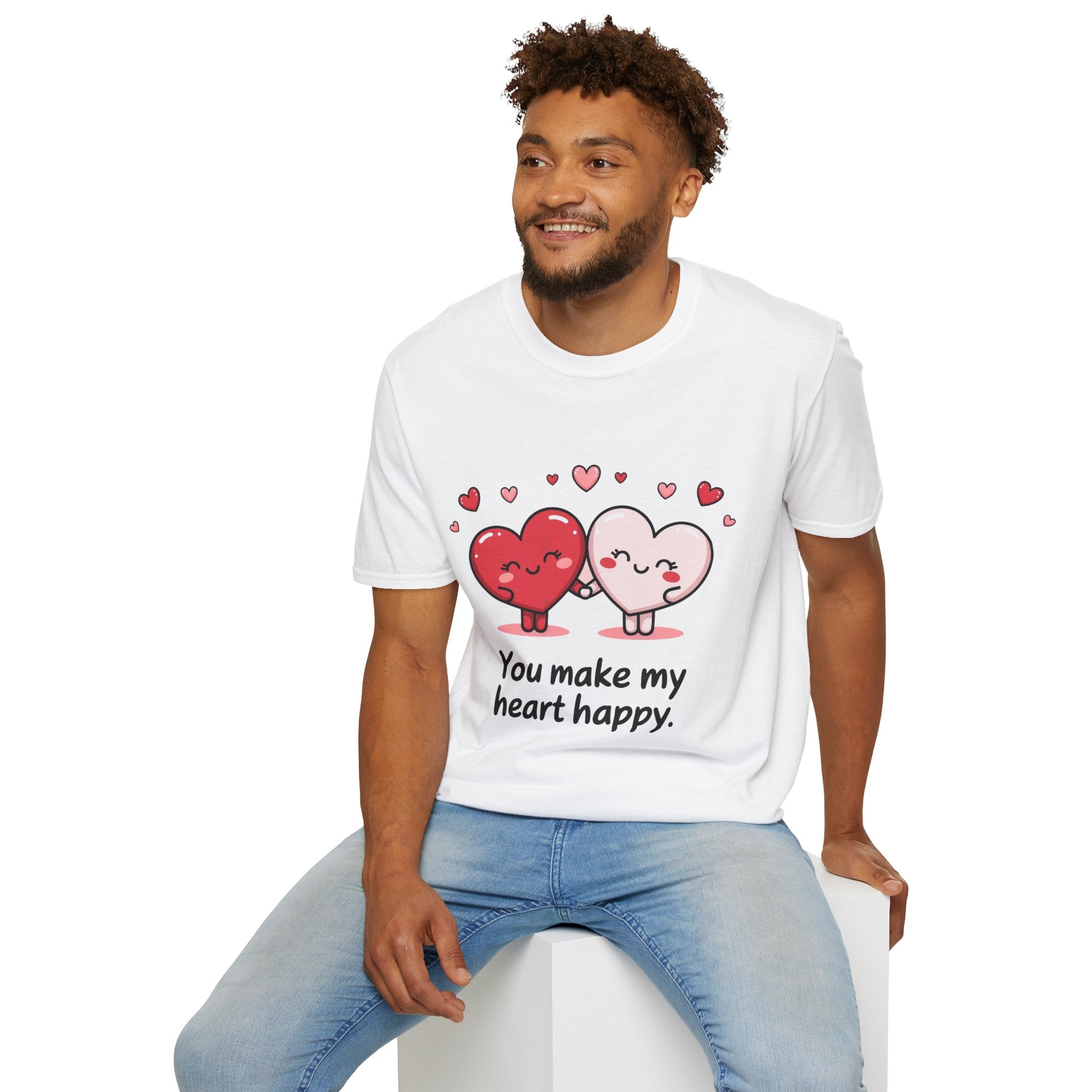 Cute Couples Heart T-Shirt — "You Make My Heart Happy" Valentine's Tee