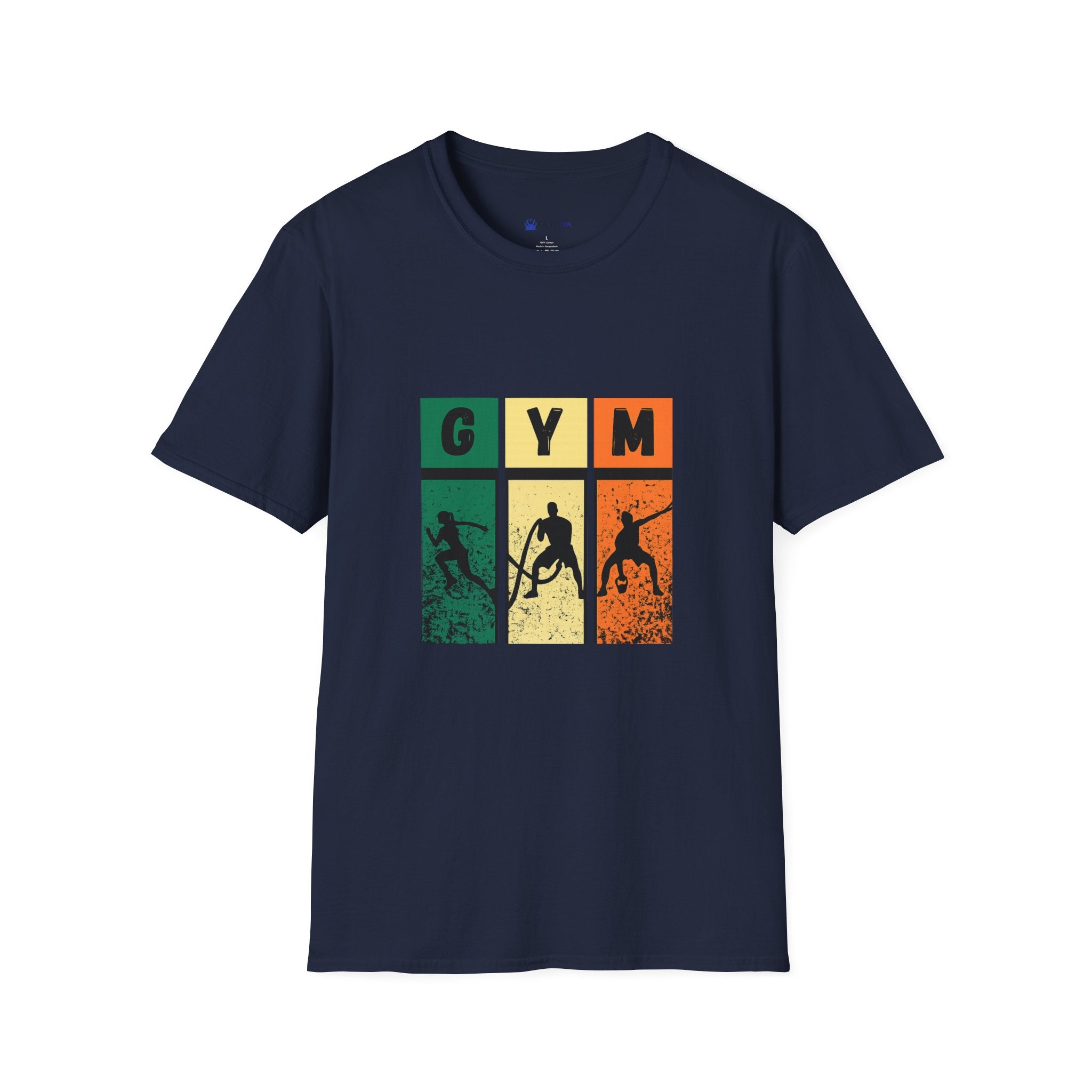 Gym Retro Blocks T‑Shirt — Vintage Fitness Silhouette Tee