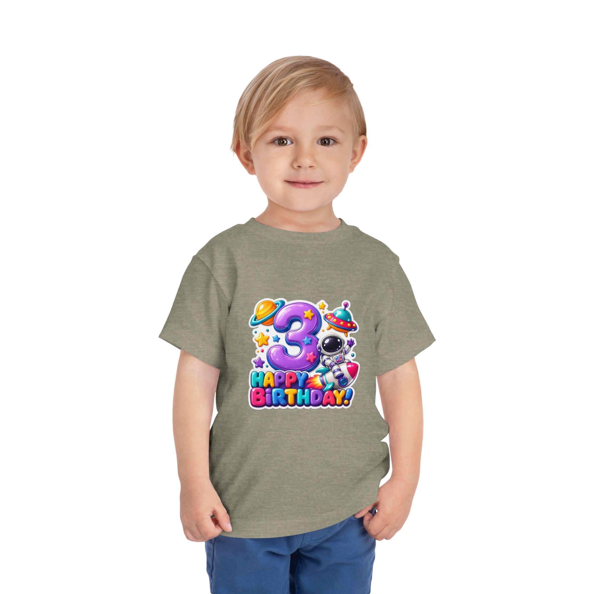 3rd Birthday Toddler Tee — Space Astronaut "Happy Birthday" Shirt