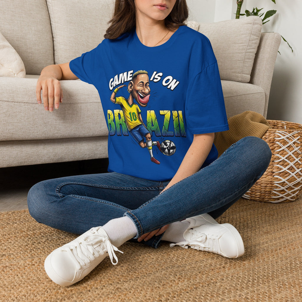 Brazilian Soccer comic style  figure T-Shirt — "Game Is On" Caricature Neymar Fan Tee