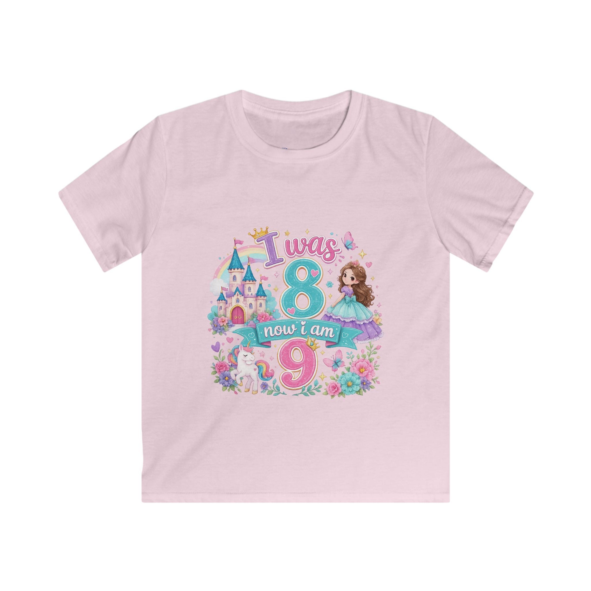 Girls' Princess 8th Birthday T-Shirt — "This Is How I Turn 8" Floral Castle Tee