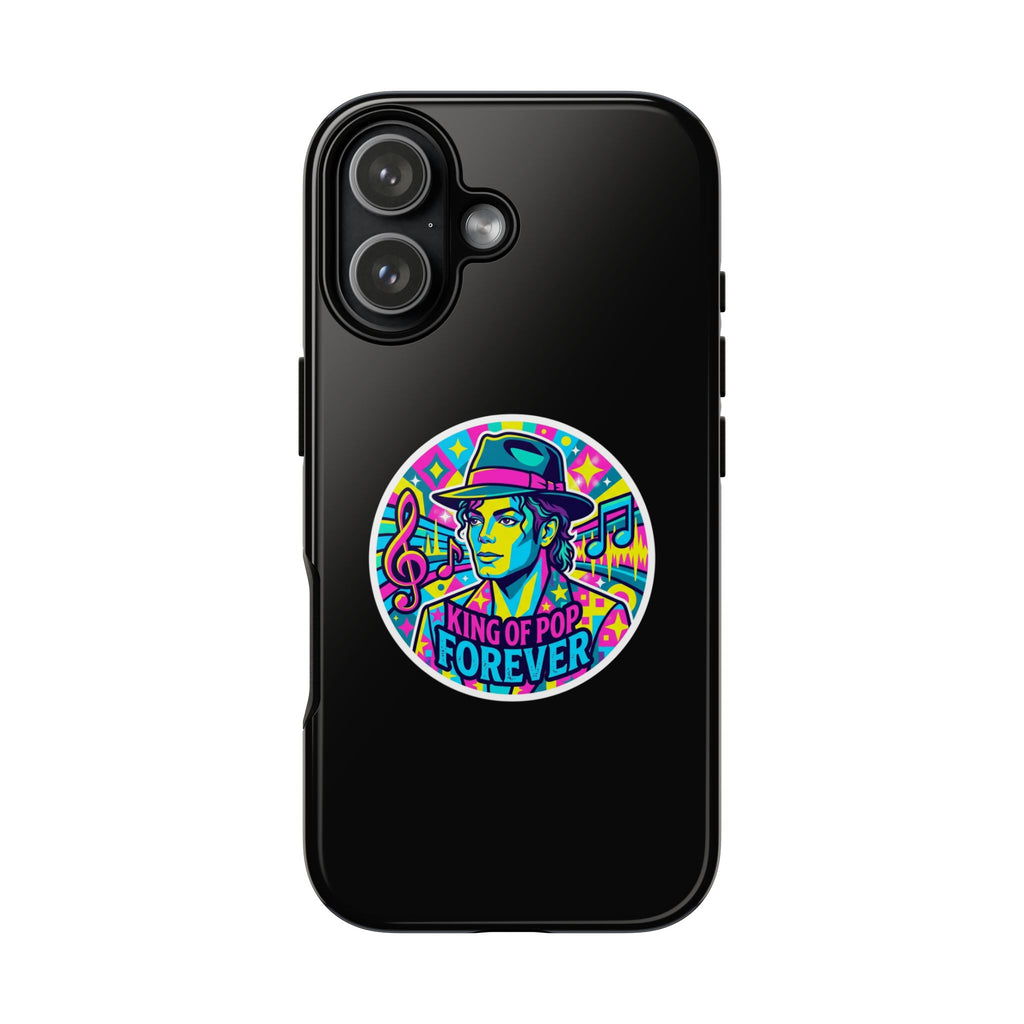 Matte Black iPhone Tough Cases 12 to 17 Pro Max  — "King of Pop Forever" Retro Pop Art Phone Case