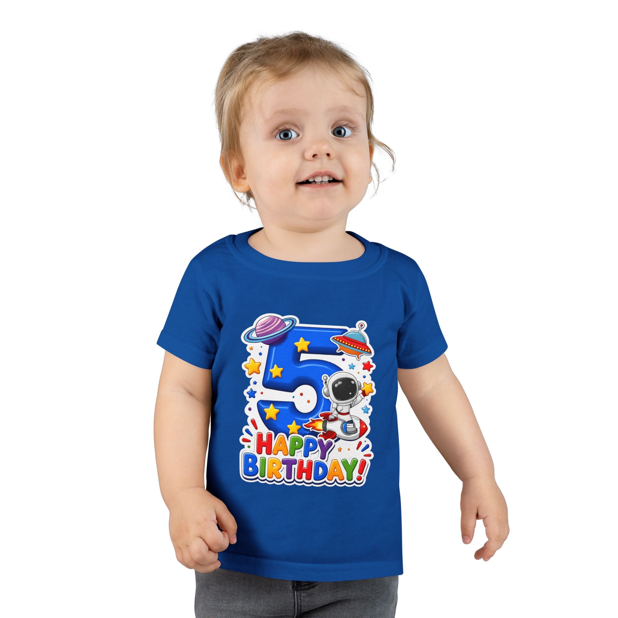 Toddler T-Shirt - Space 5th Birthday "Happy Birthday" Astronaut Number 5 Tee