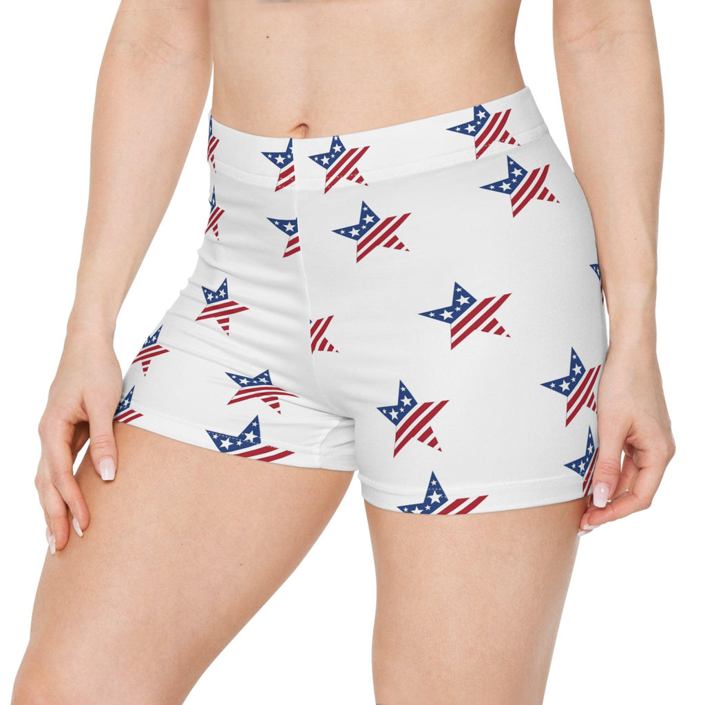 American Flag Star Women's Shorts — Patriotic Fourth of July Swim/Activewear.