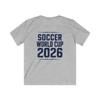 Kids Soccer World Cup 2026 T-Shirt — Playful Lion FIFA Mascot Tee.