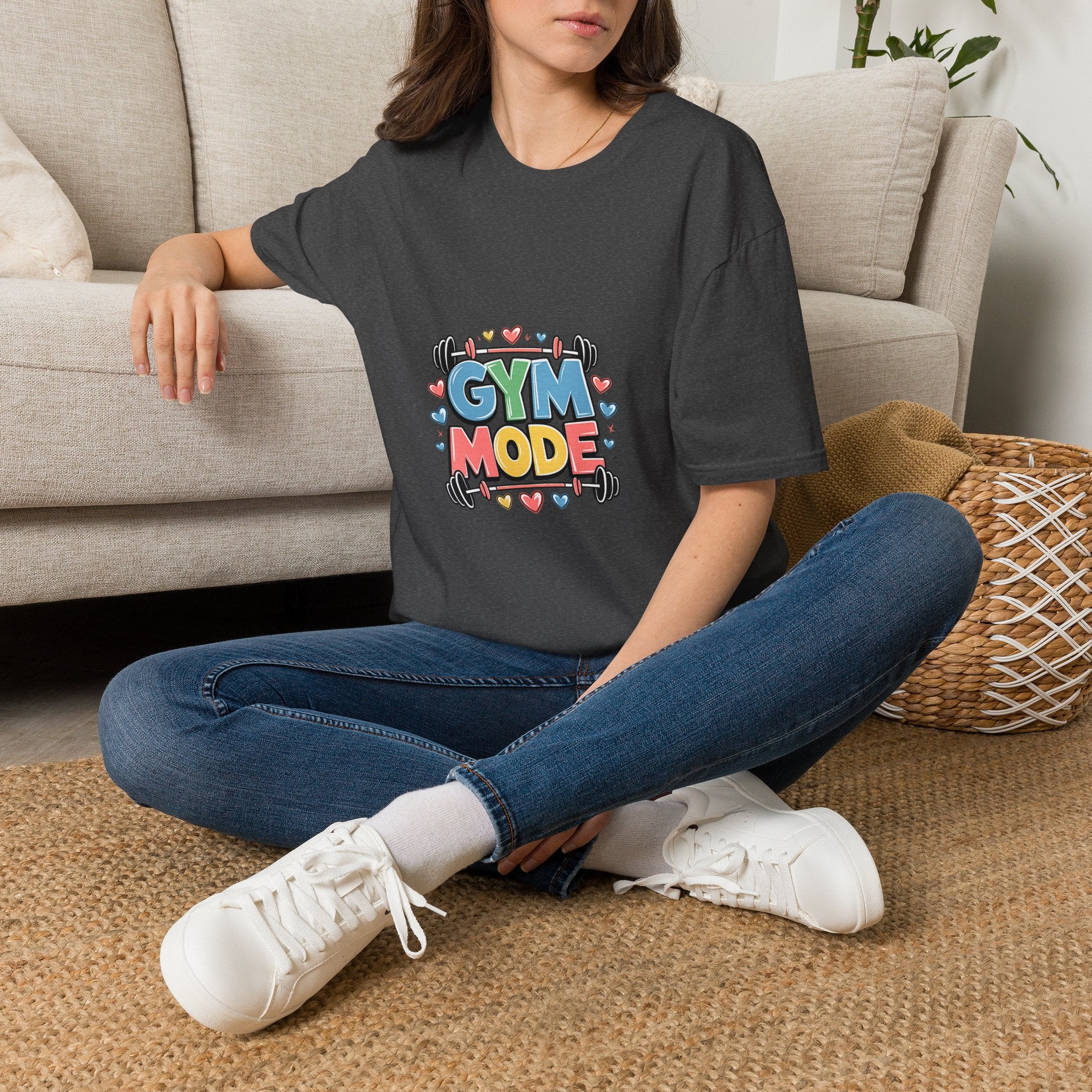Gym Mode T-Shirt — Cute Barbell Fitness Tee for Gym Lovers