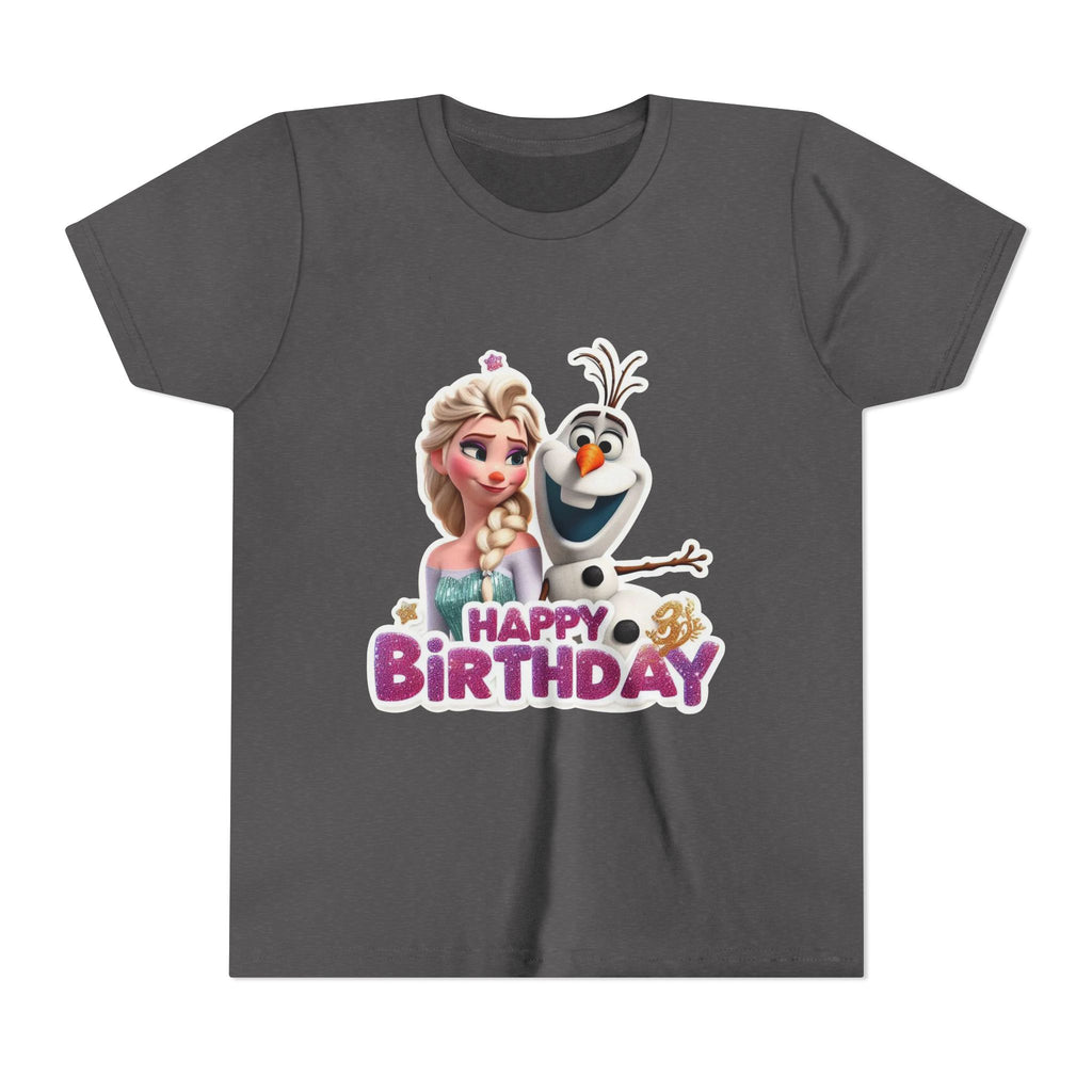 Kids' Birthday Tee - Cute Princess and Snowman "Happy Birthday" Graphic