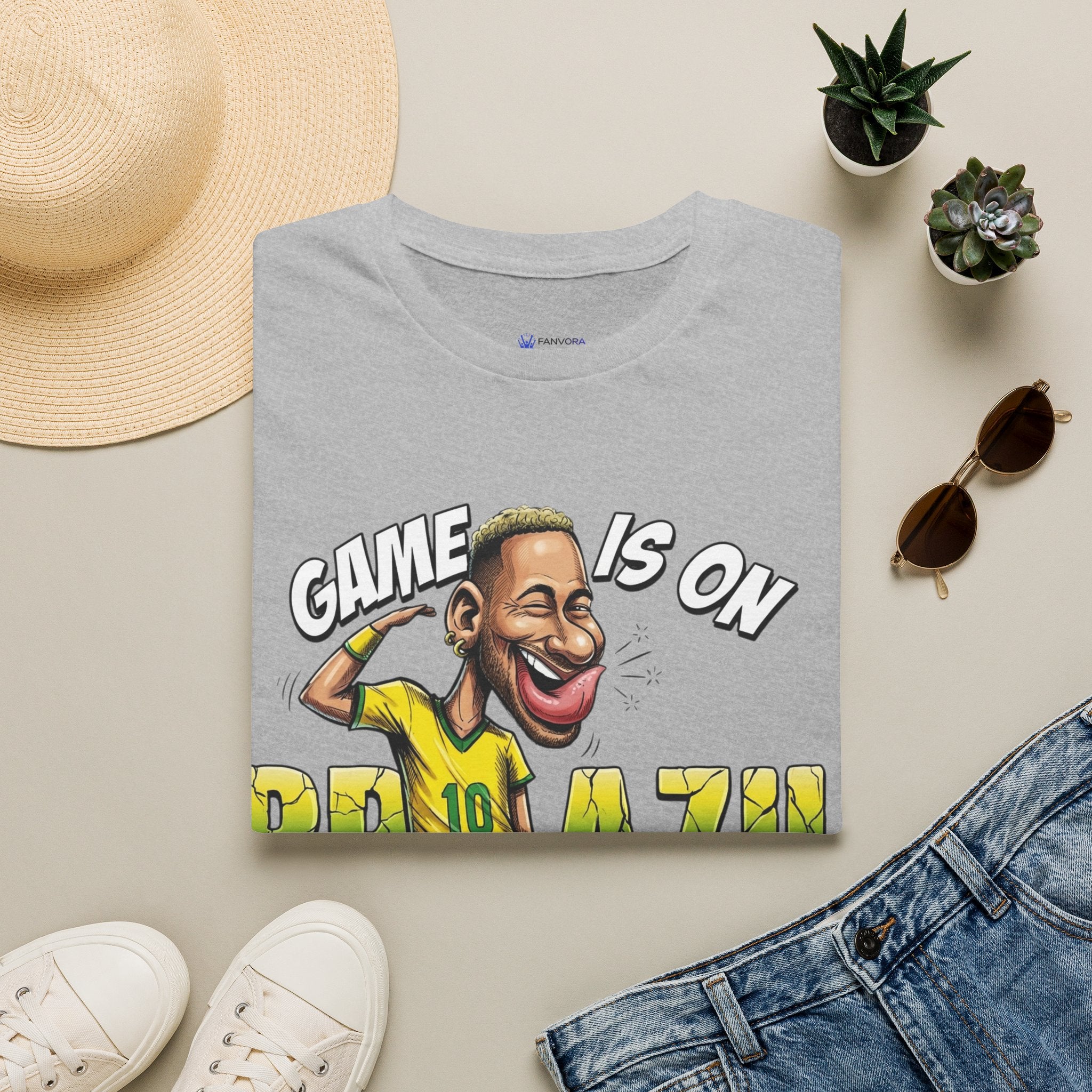 Brazilian Soccer comic style  figure T-Shirt — "Game Is On" Caricature Neymar Fan Tee