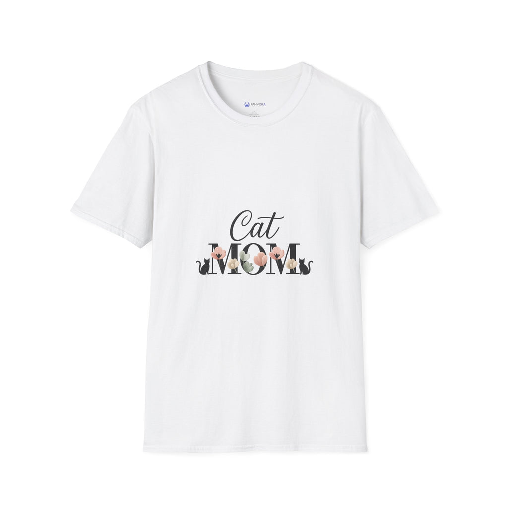 Cat Mom T-Shirt – Floral Script Cat Mom Tee, Cute Casual Gift for Cat Lovers
