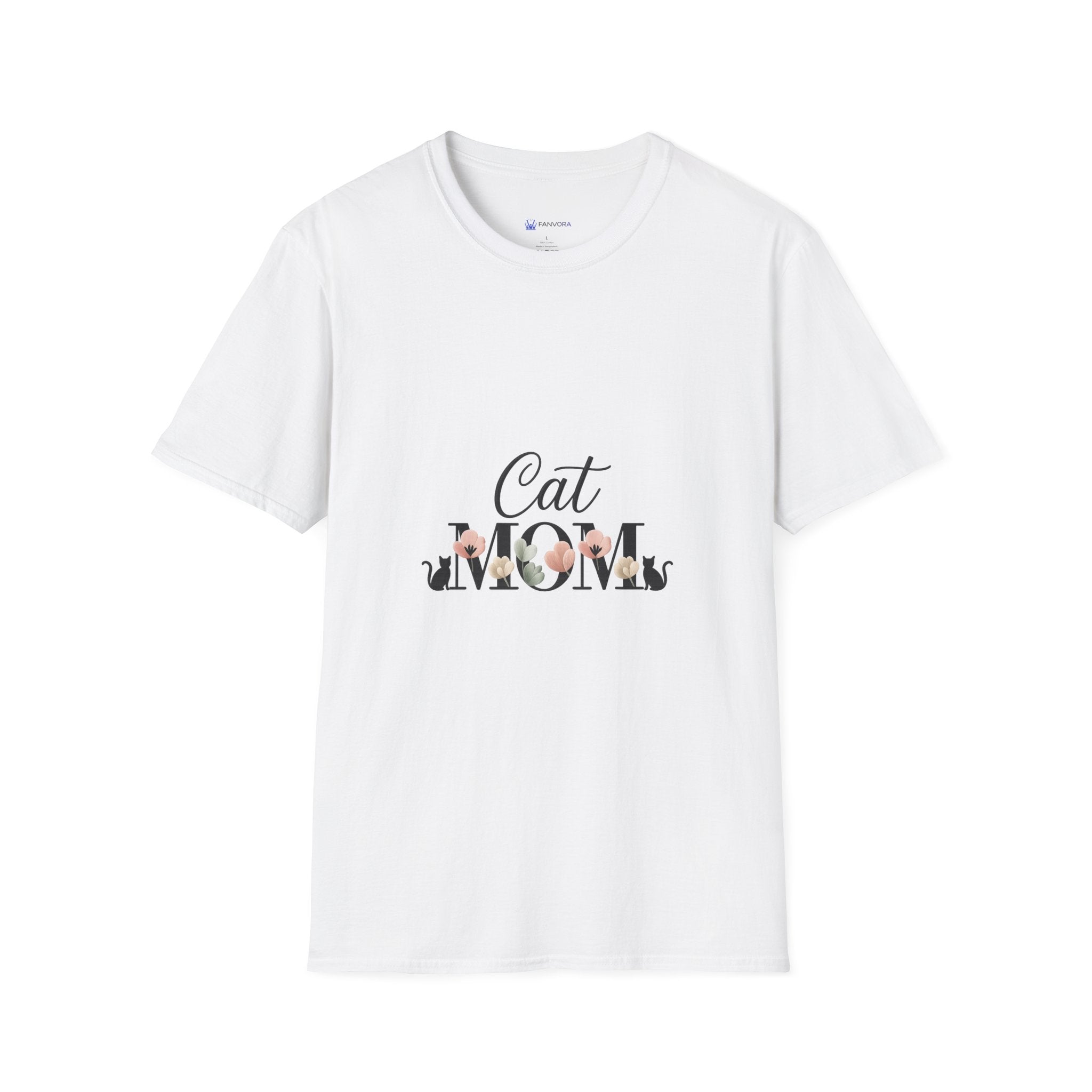 Cat Mom T-Shirt – Floral Script Cat Mom Tee, Cute Casual Gift for Cat Lovers