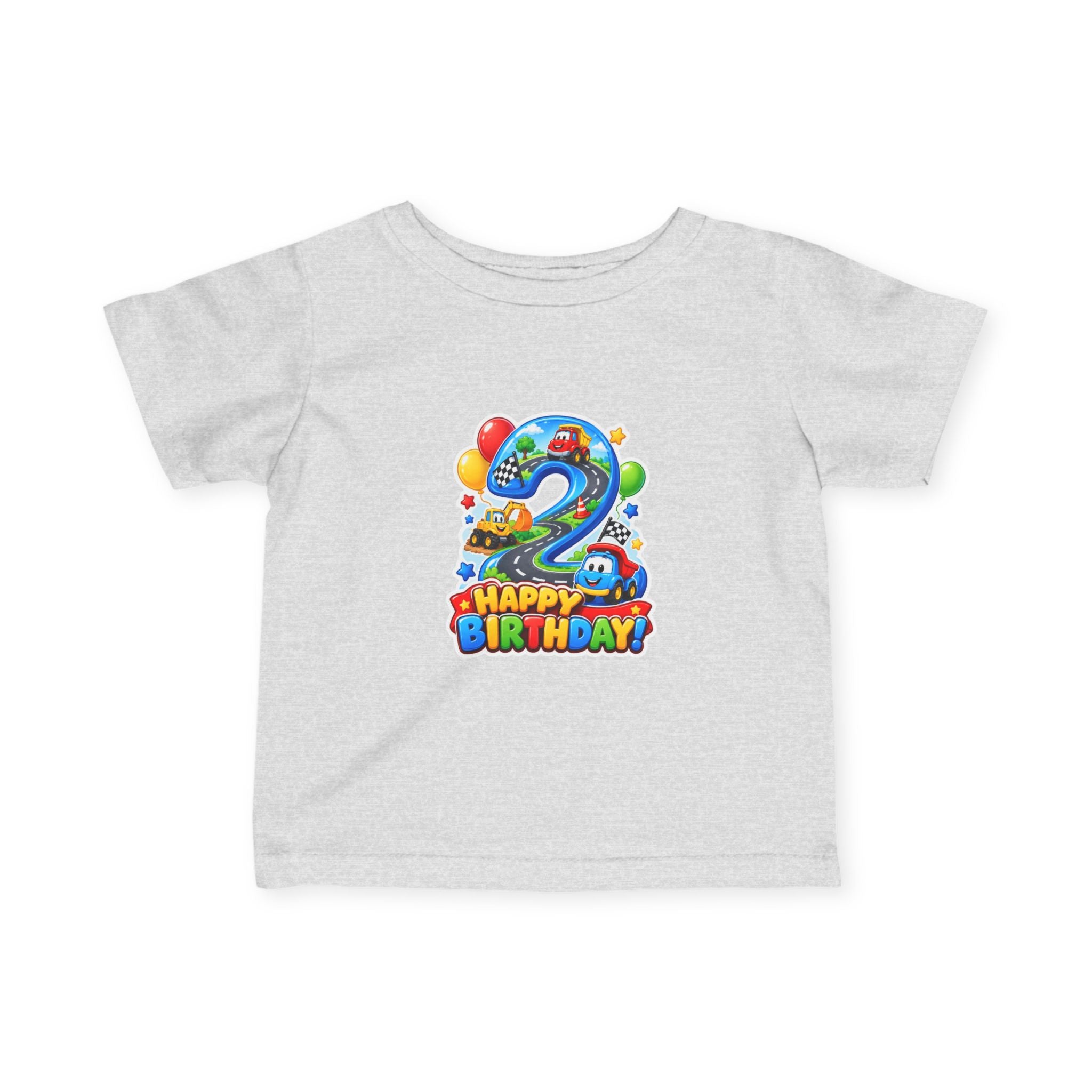 Toddler 2nd Birthday Tee – Colorful Balloon & Race Car "Happy Birthday" Shirt
