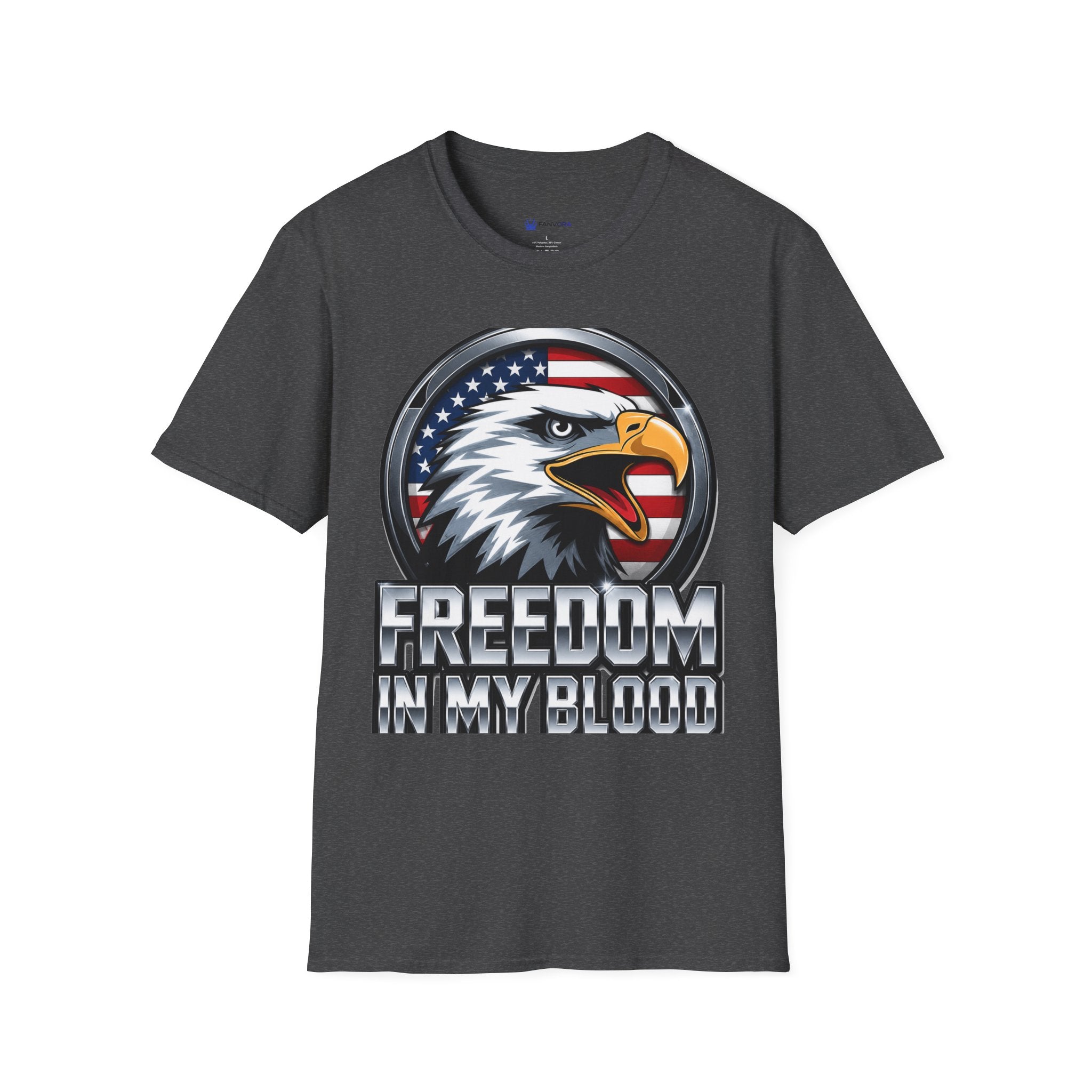 Patriotic Eagle T-Shirt — 'Freedom in My Blood' American Flag Tee design.