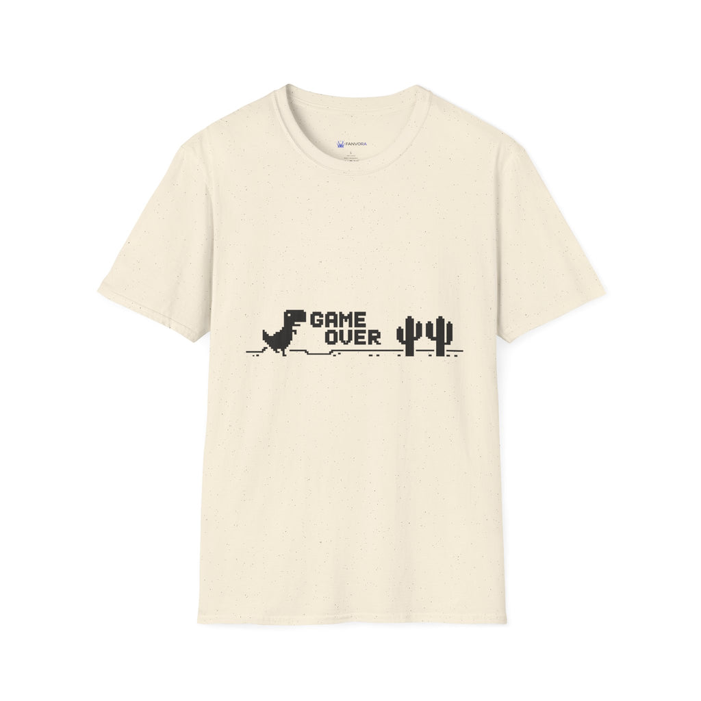T-Shirt — "Game Over" Dino Pixel Tee (Retro Dinosaur Side-Scroller Design)