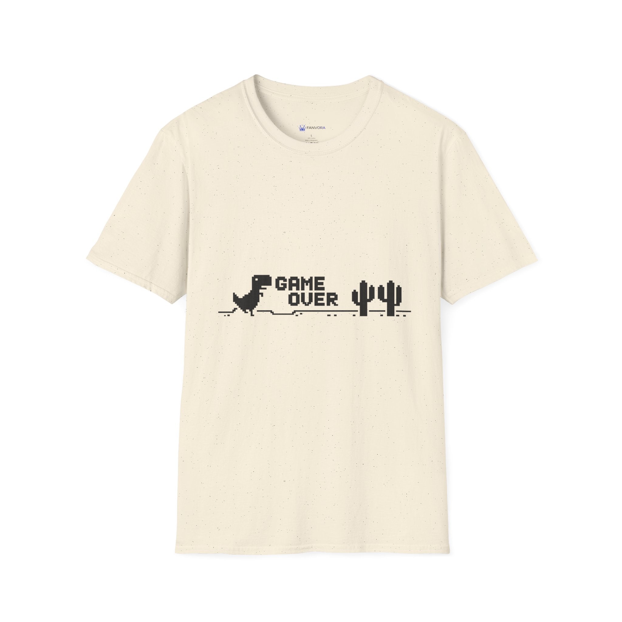 T-Shirt — "Game Over" Dino Pixel Tee (Retro Dinosaur Side-Scroller Design)
