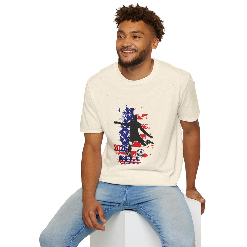 USA Soccer Player Silhouette T-Shirt — American Flag Soccer 2026 Fan Tee