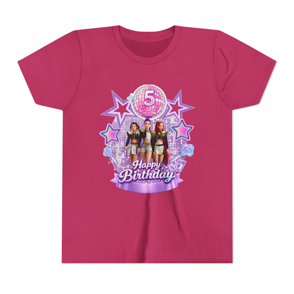 Girls' 5th Birthday Tee - 'Happy Birthday' Glitter Stars Design