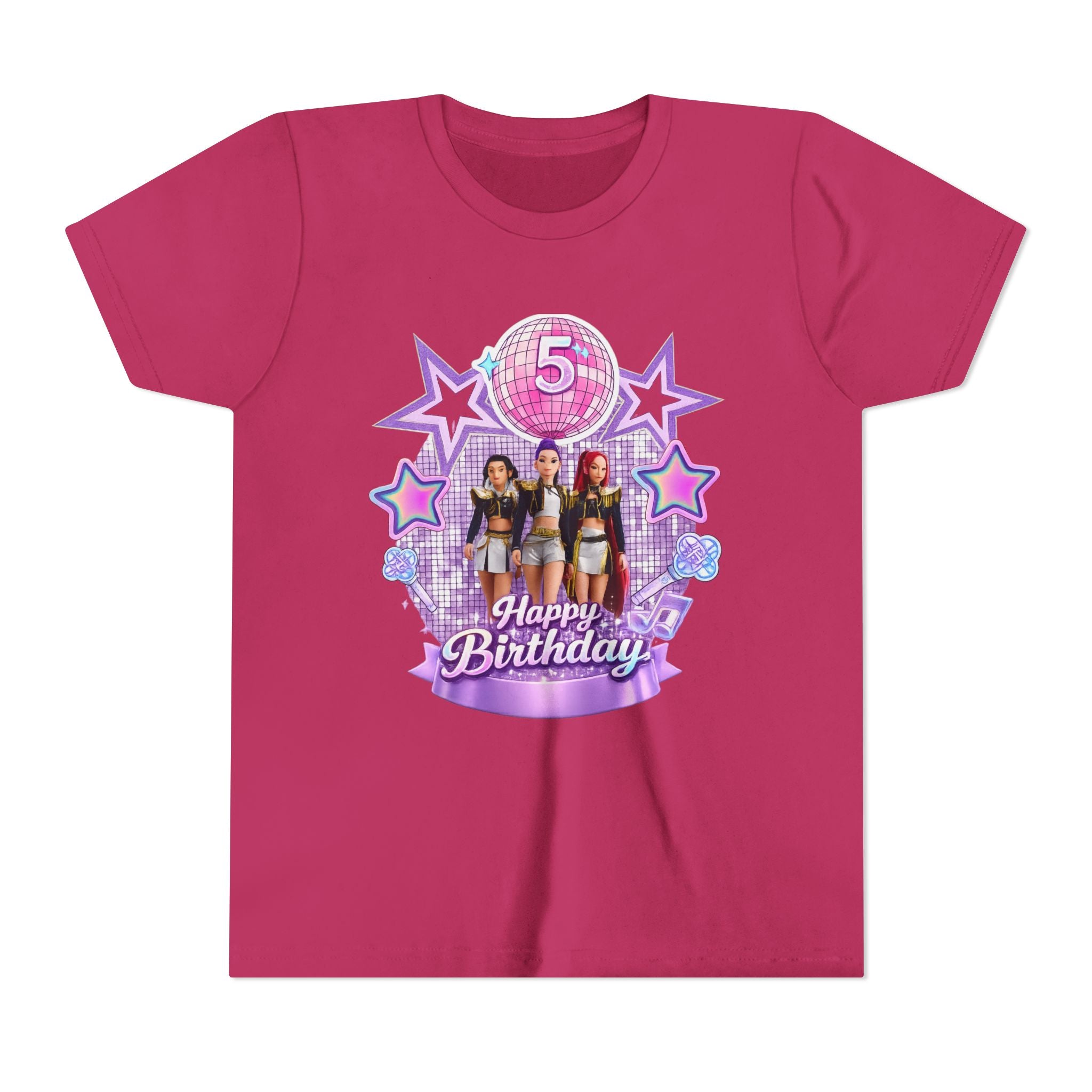 Girls' 5th Birthday Tee - 'Happy Birthday' Glitter Stars Design