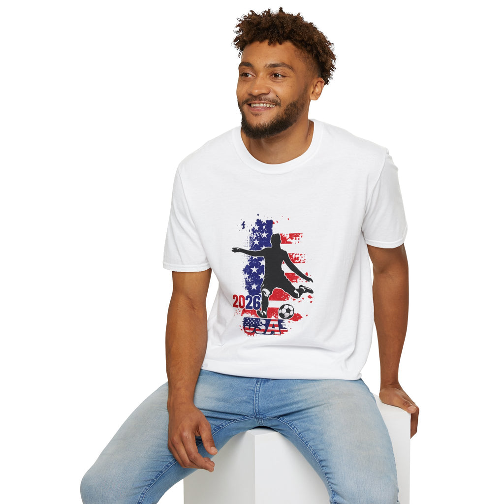 USA Soccer Player Silhouette T-Shirt — American Flag Soccer 2026 Fan Tee