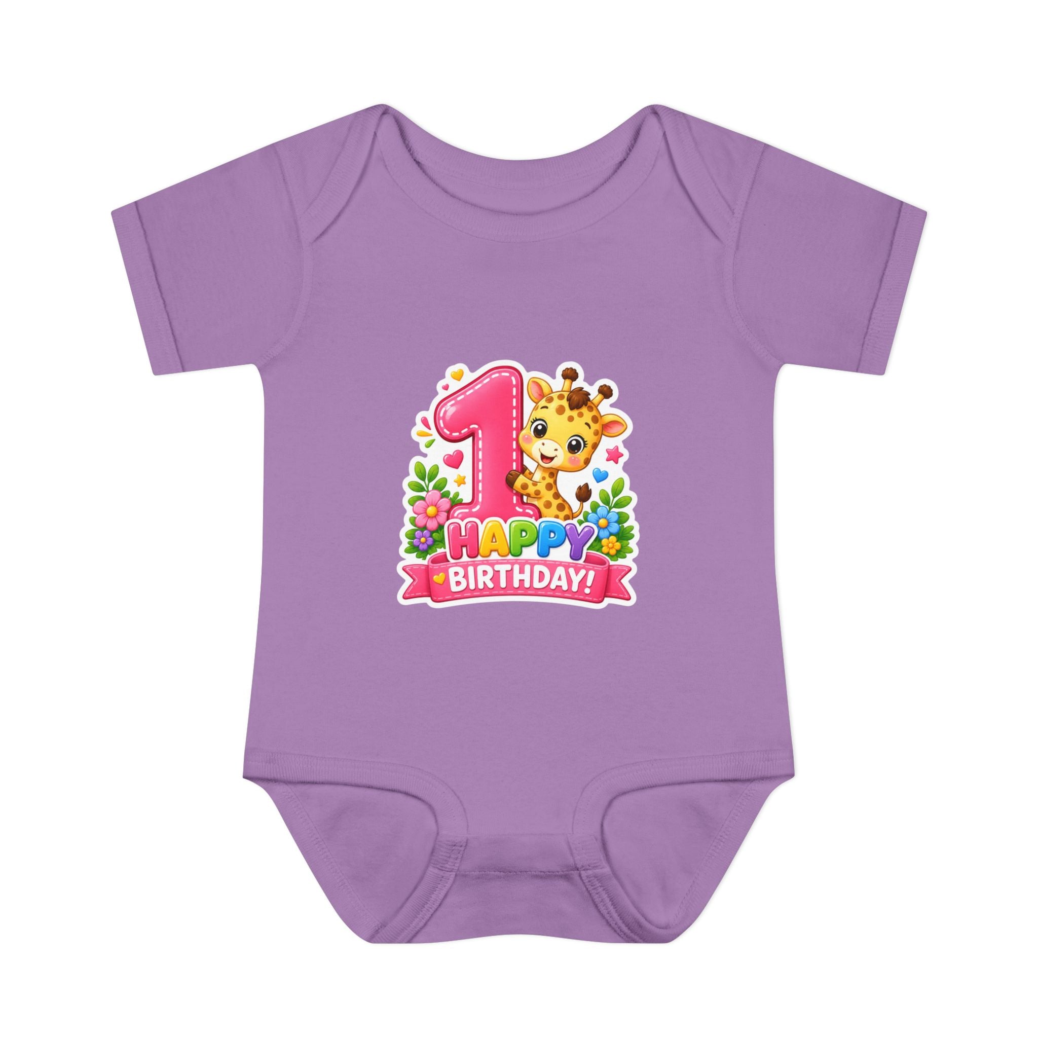 1st Birthday Baby Bodysuit - Happy Birthday Giraffe Onesie