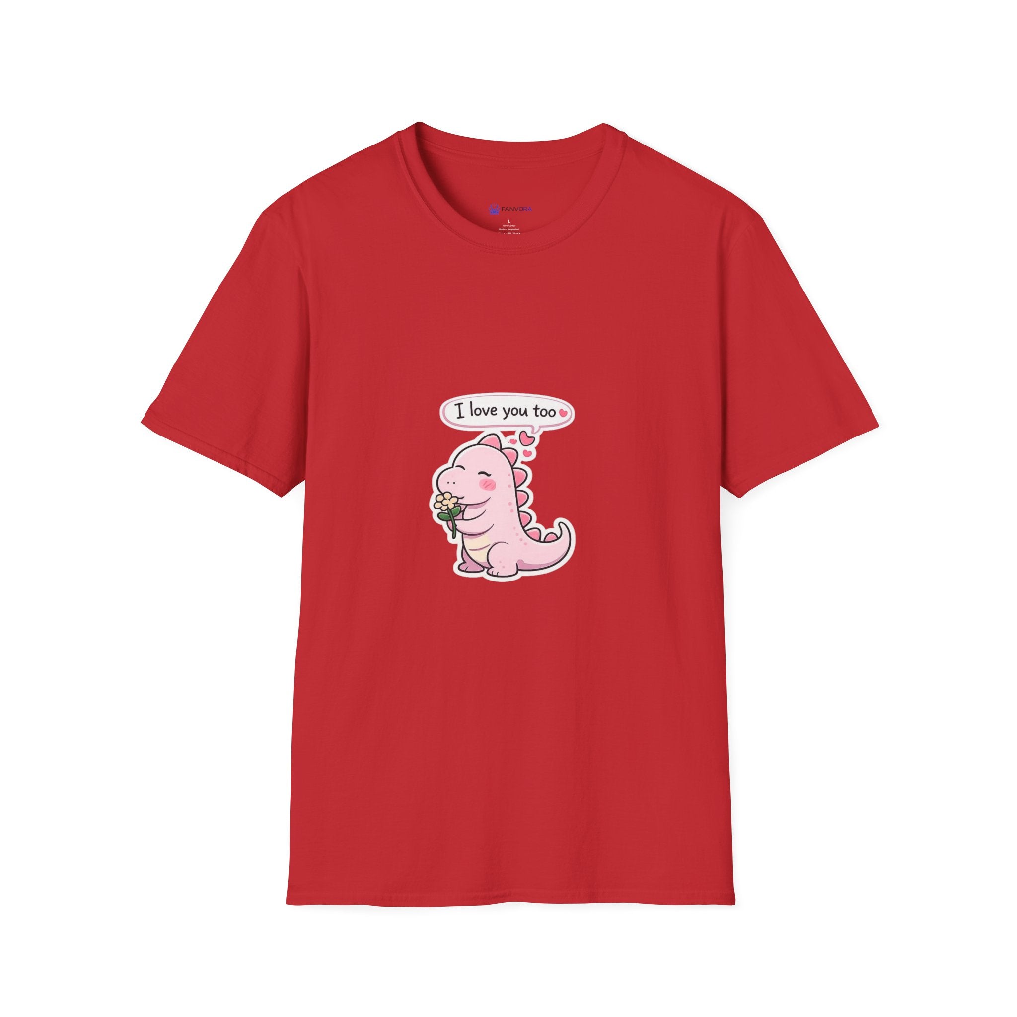 Cute Pink Dino T‑Shirt — "I love you too" Valentine Tee