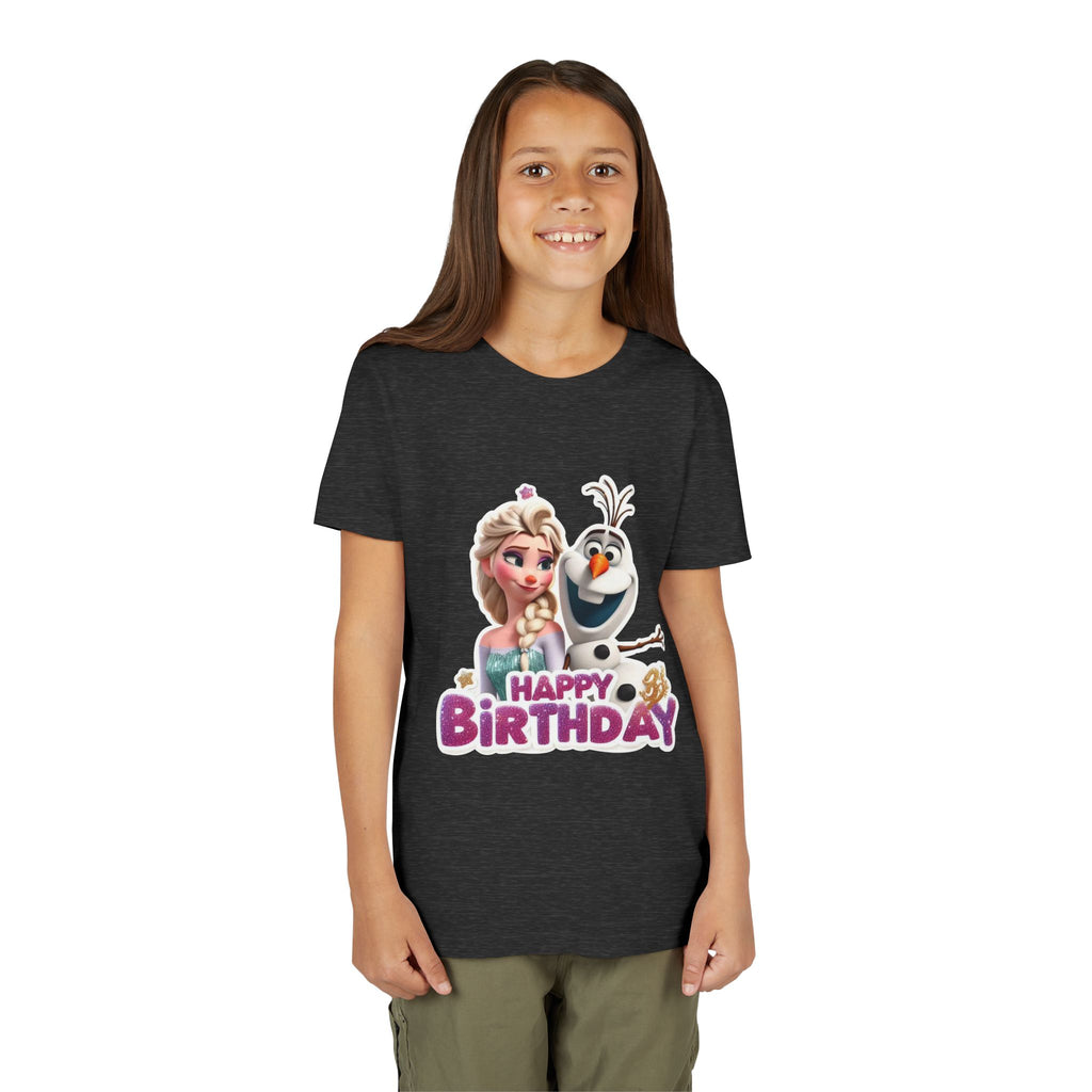 Kids' Birthday Tee - Cute Princess and Snowman "Happy Birthday" Graphic