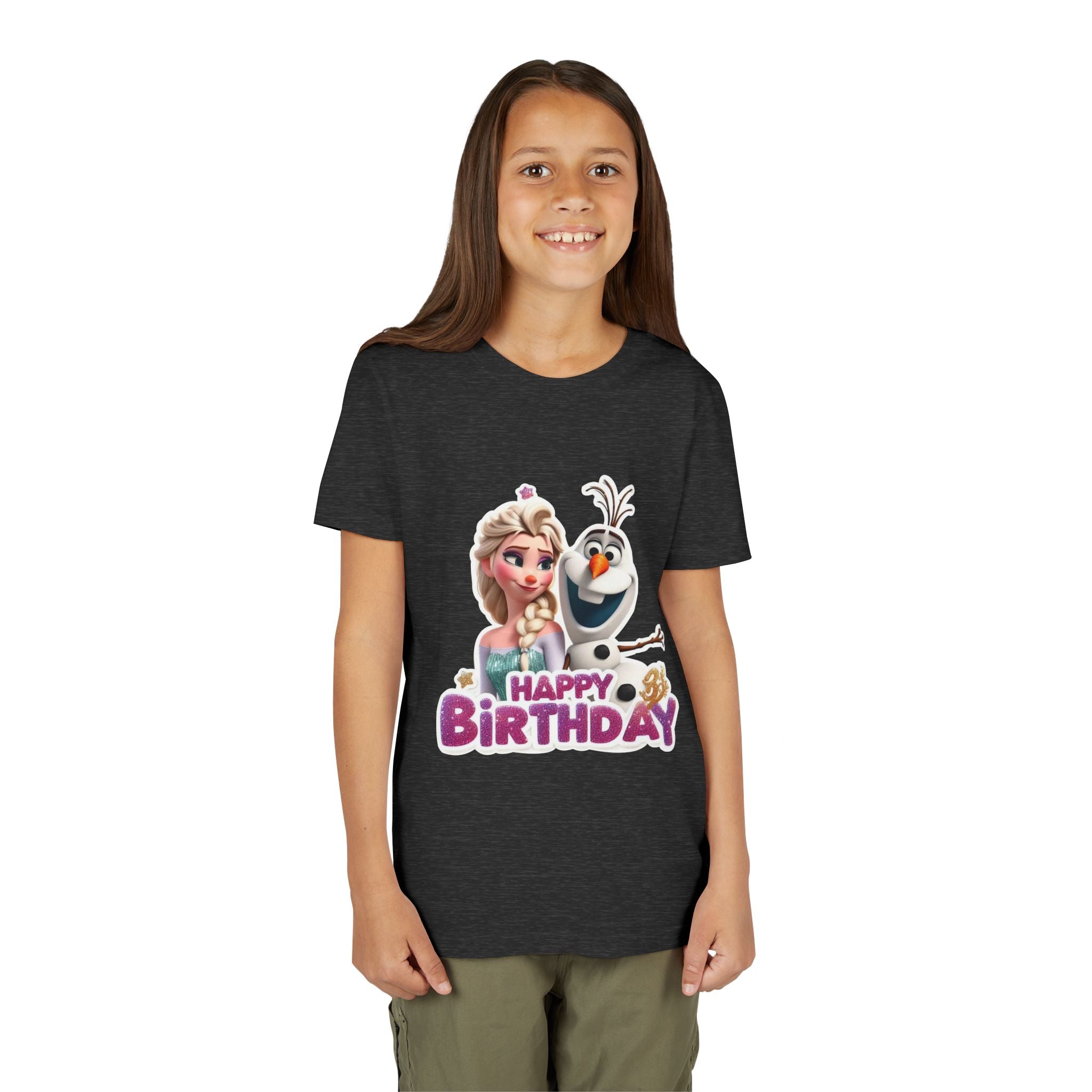 Kids' Birthday Tee - Cute Princess and Snowman "Happy Birthday" Graphic