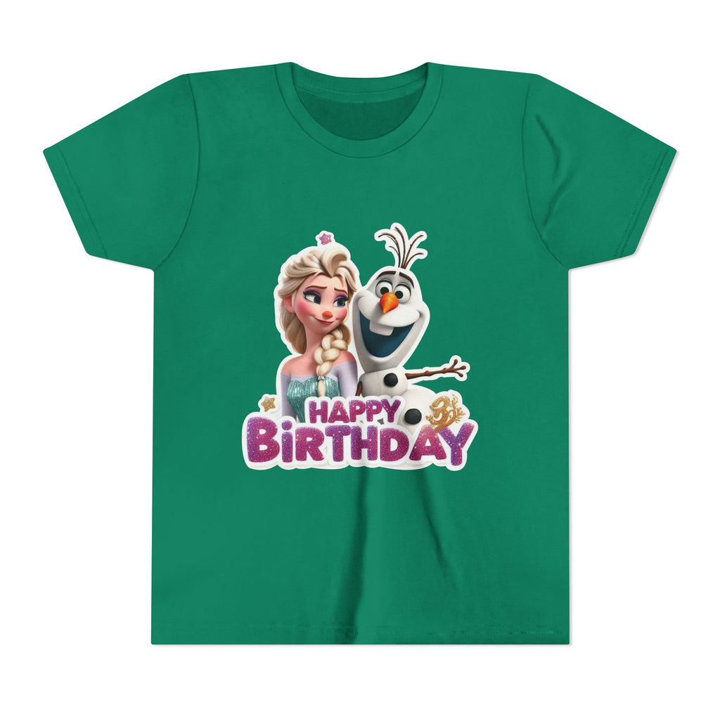 Kids' Birthday Tee - Cute Princess and Snowman "Happy Birthday" Graphic