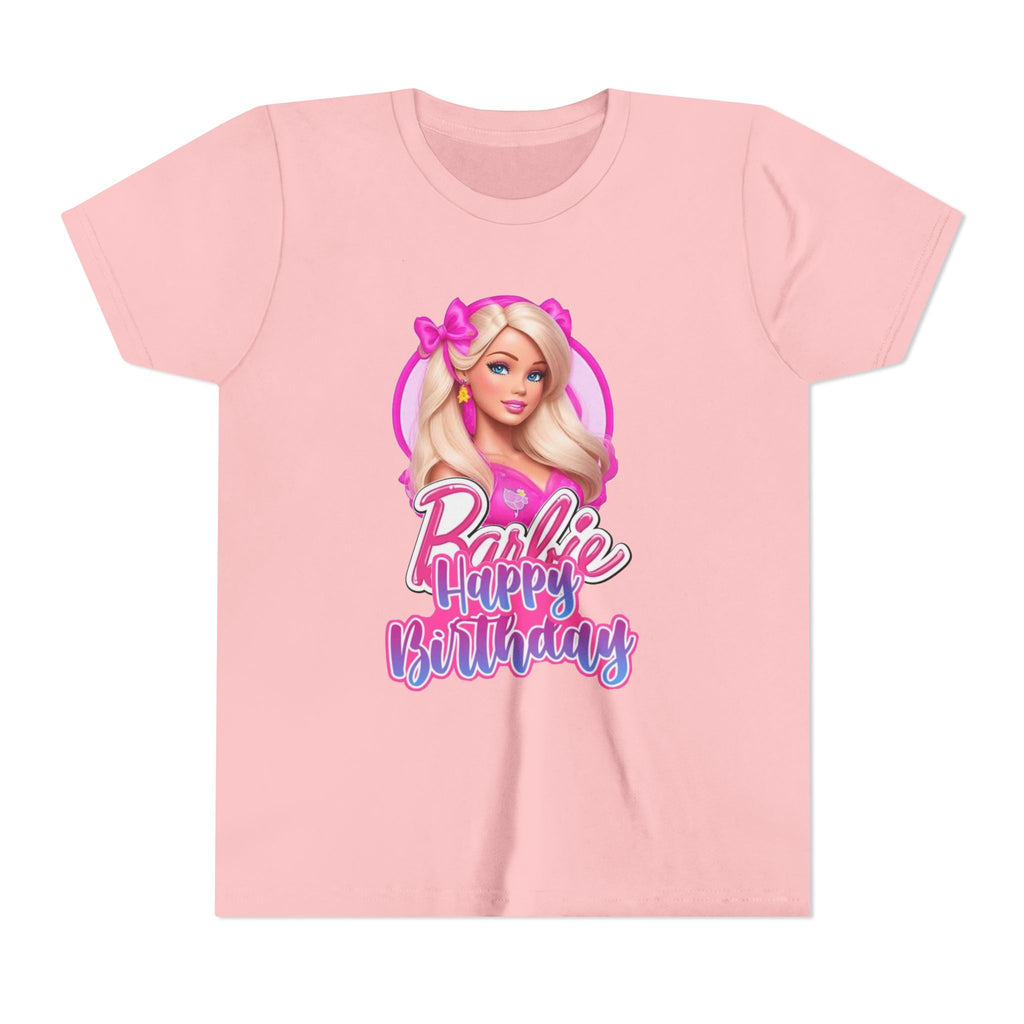 Youth Tee — "Barbie Happy Birthday" Pink Birthday Graphic Shirt